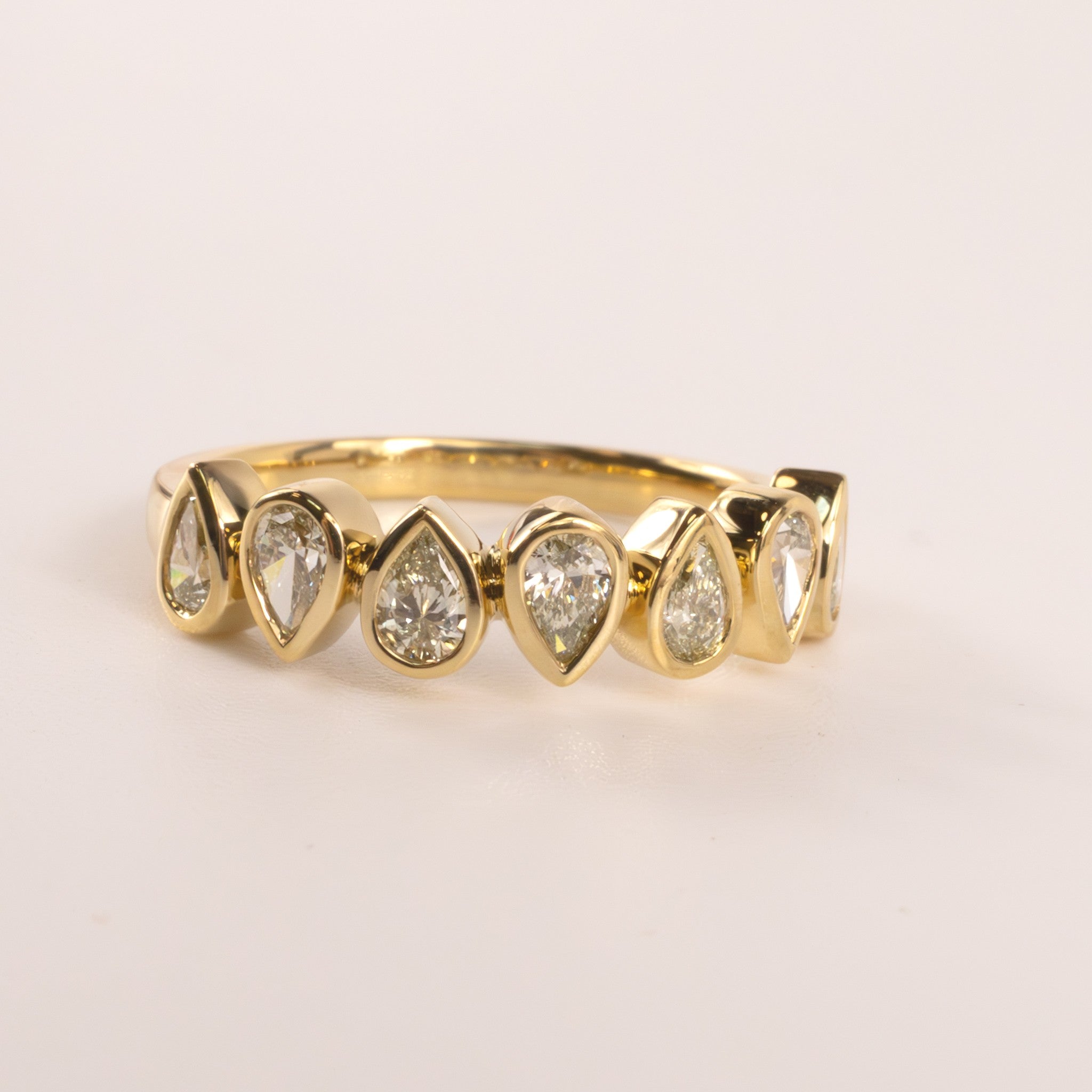 18KYG Diamond Pear Cut Bezel Set 7-Stone Ring