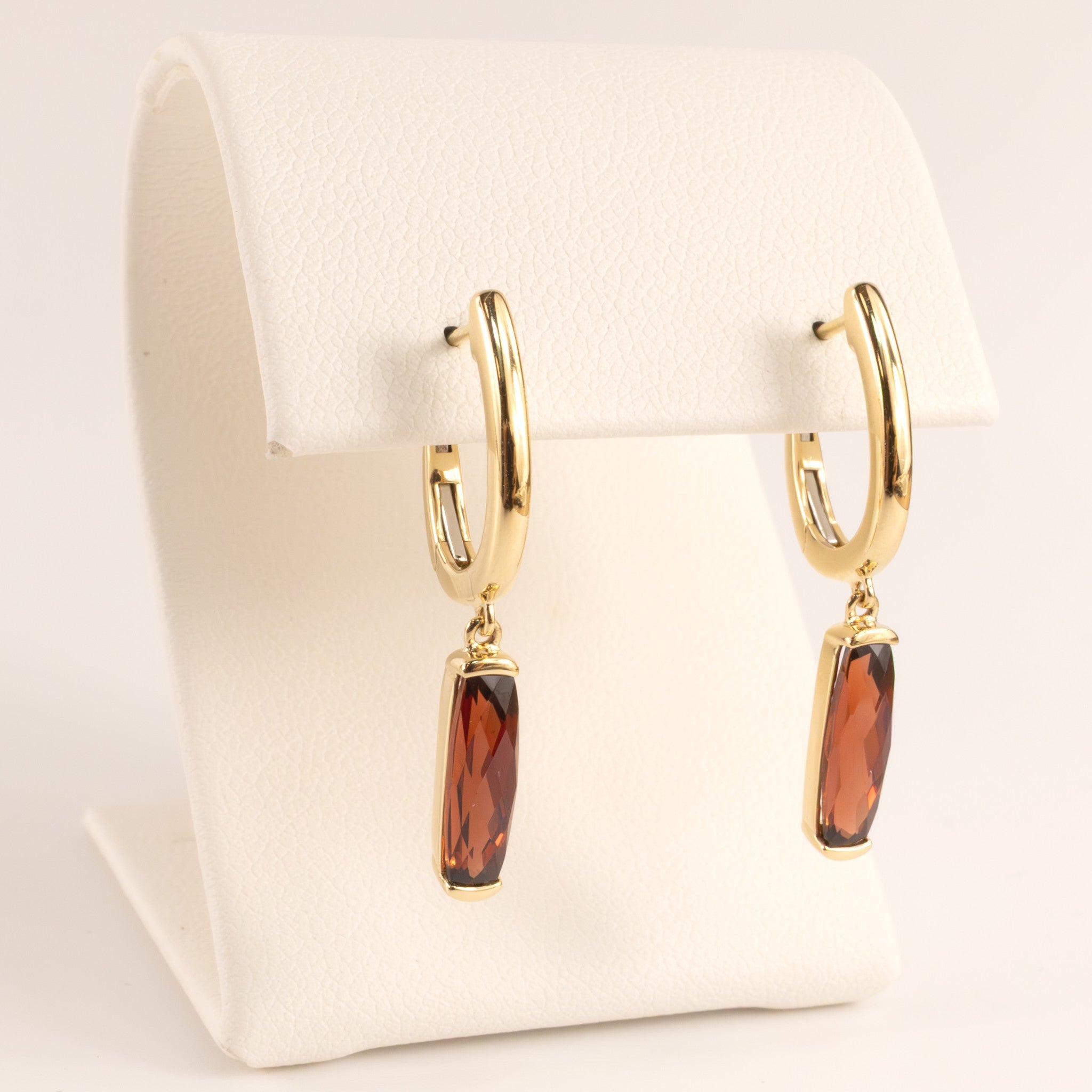 14KYG Garnet Elongated Cushion Drop Earrings