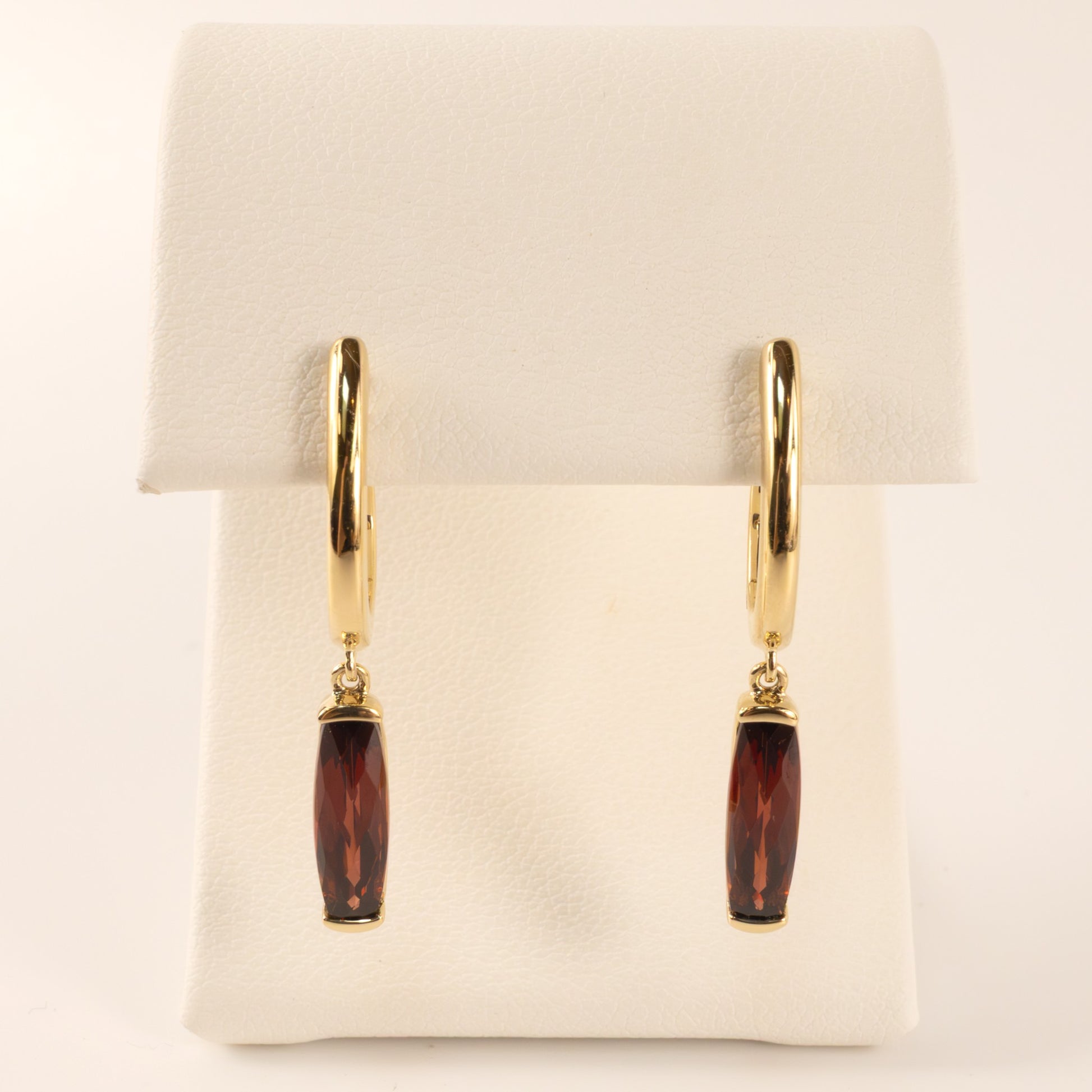 14KYG Garnet Elongated Cushion Drop Earrings