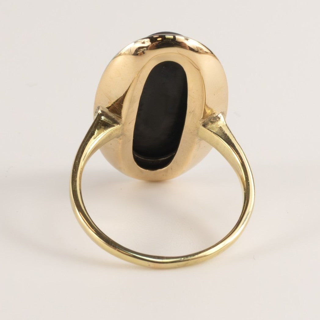 14K Two-Tone Onyx Filigree Engraved Ring