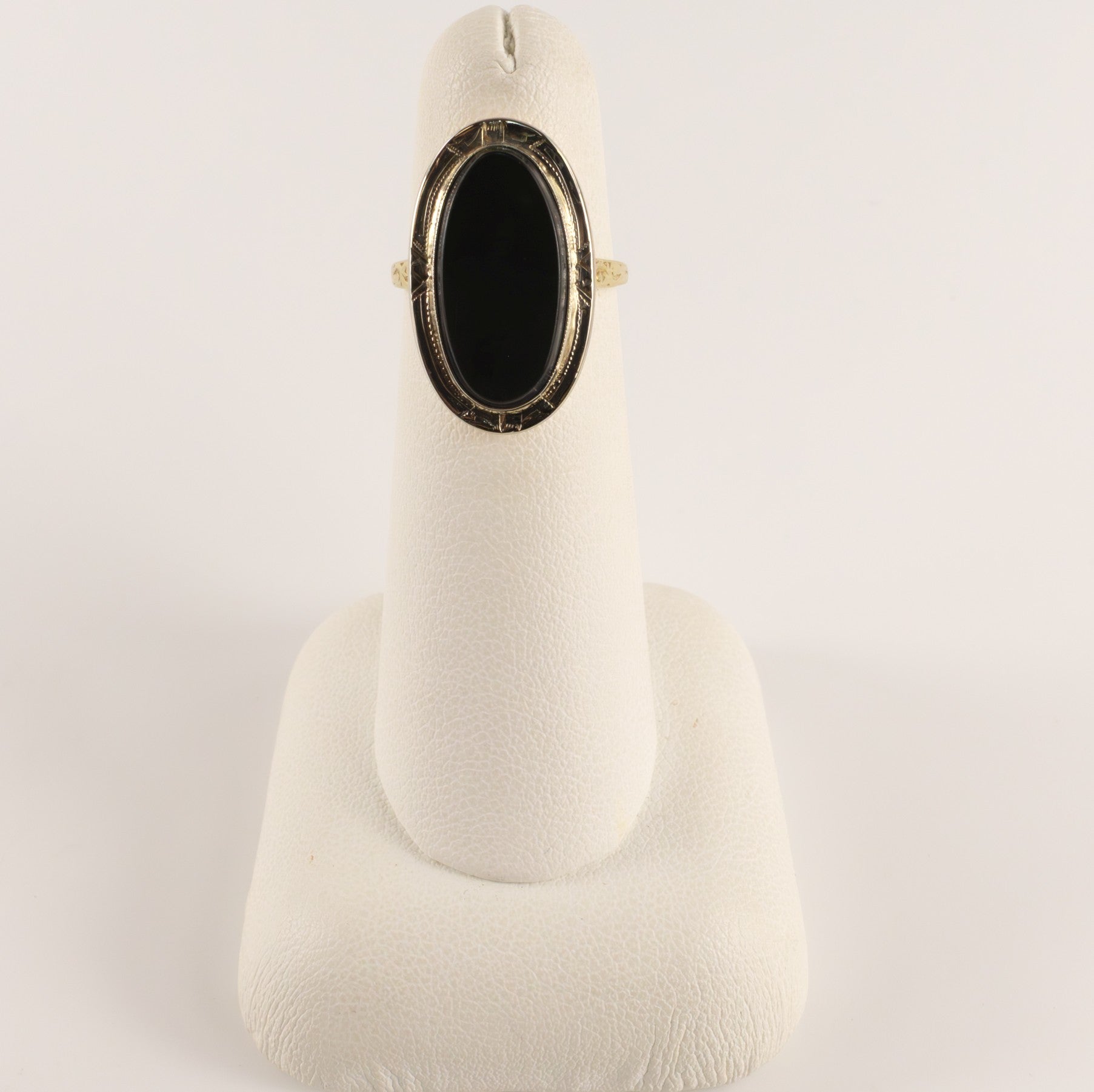 14K Two-Tone Onyx Filigree Engraved Ring