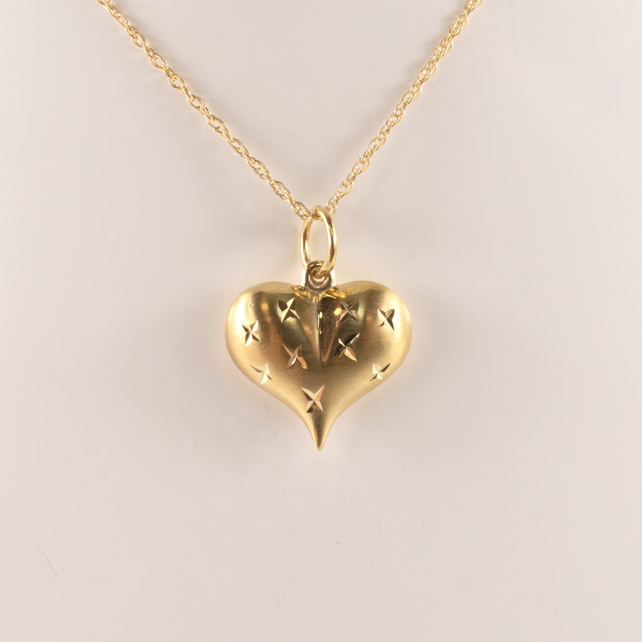 14KYG Puffy X-Engraved Heart Necklace