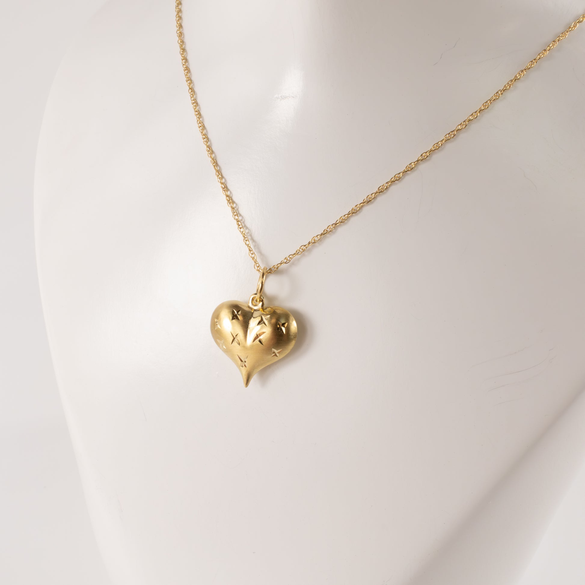 14KYG Puffy X-Engraved Heart Necklace