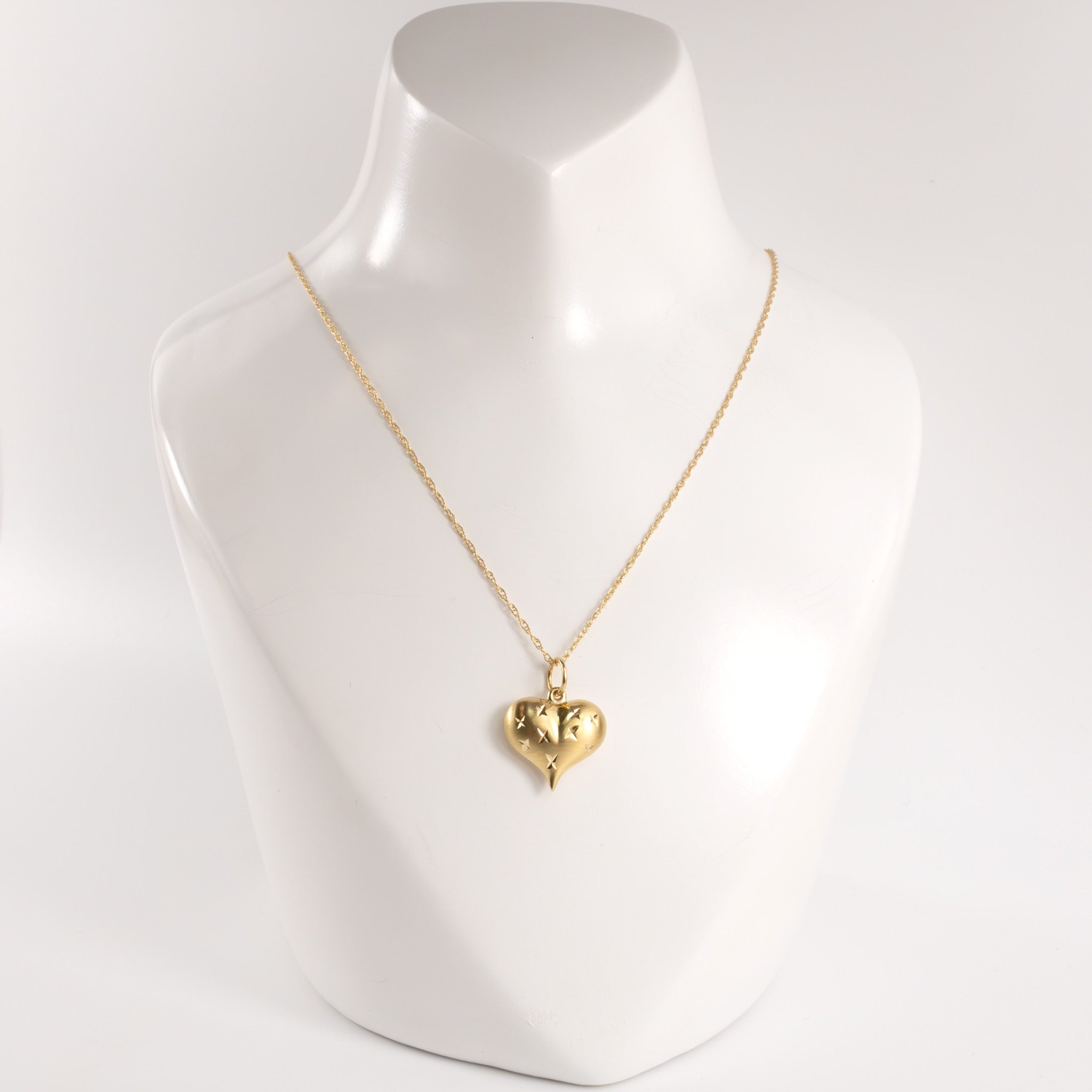 14KYG Puffy X-Engraved Heart Necklace