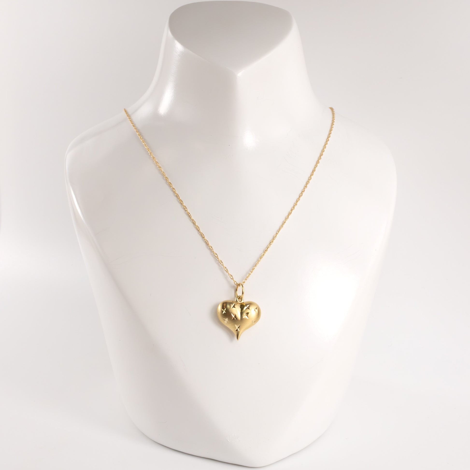 14KYG Puffy X-Engraved Heart Necklace