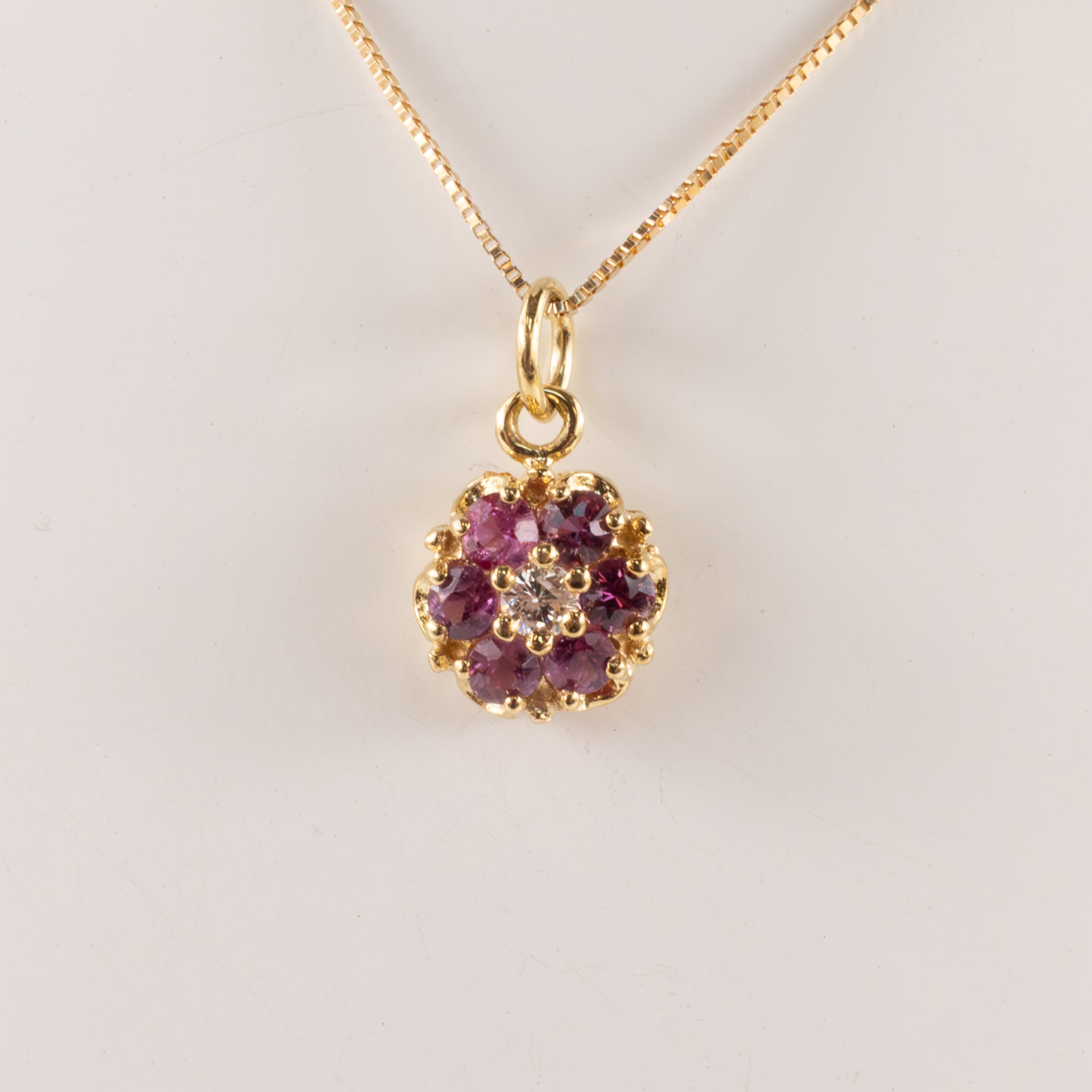 14KYG Ruby and Diamond Flower Necklace