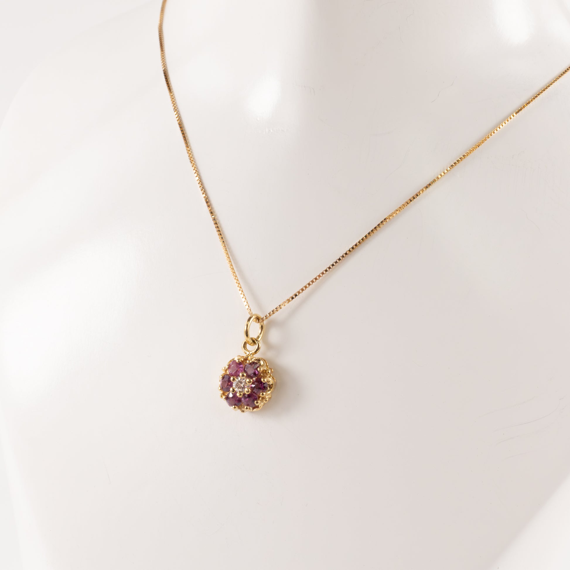 14KYG Ruby and Diamond Flower Necklace
