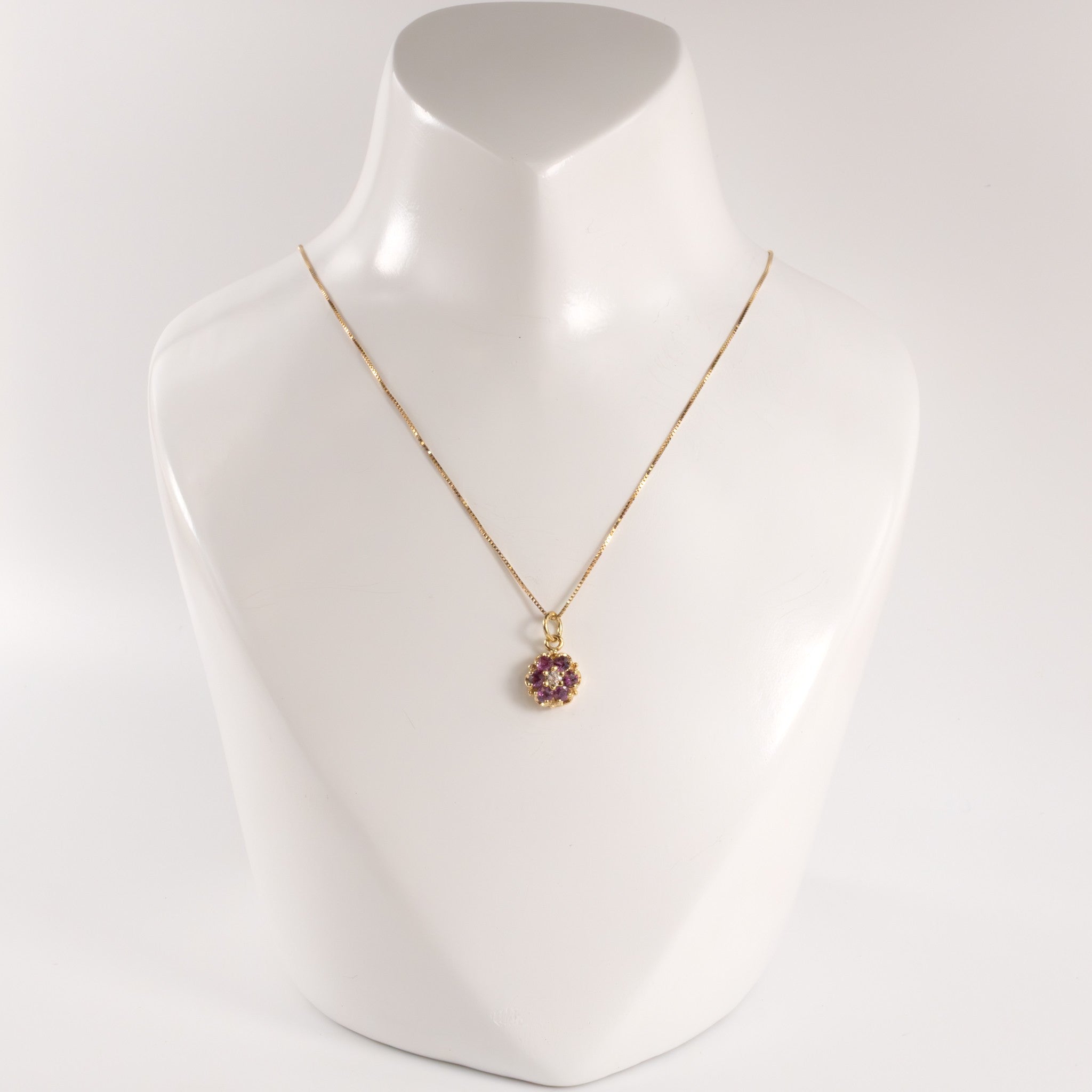 14KYG Ruby and Diamond Flower Necklace
