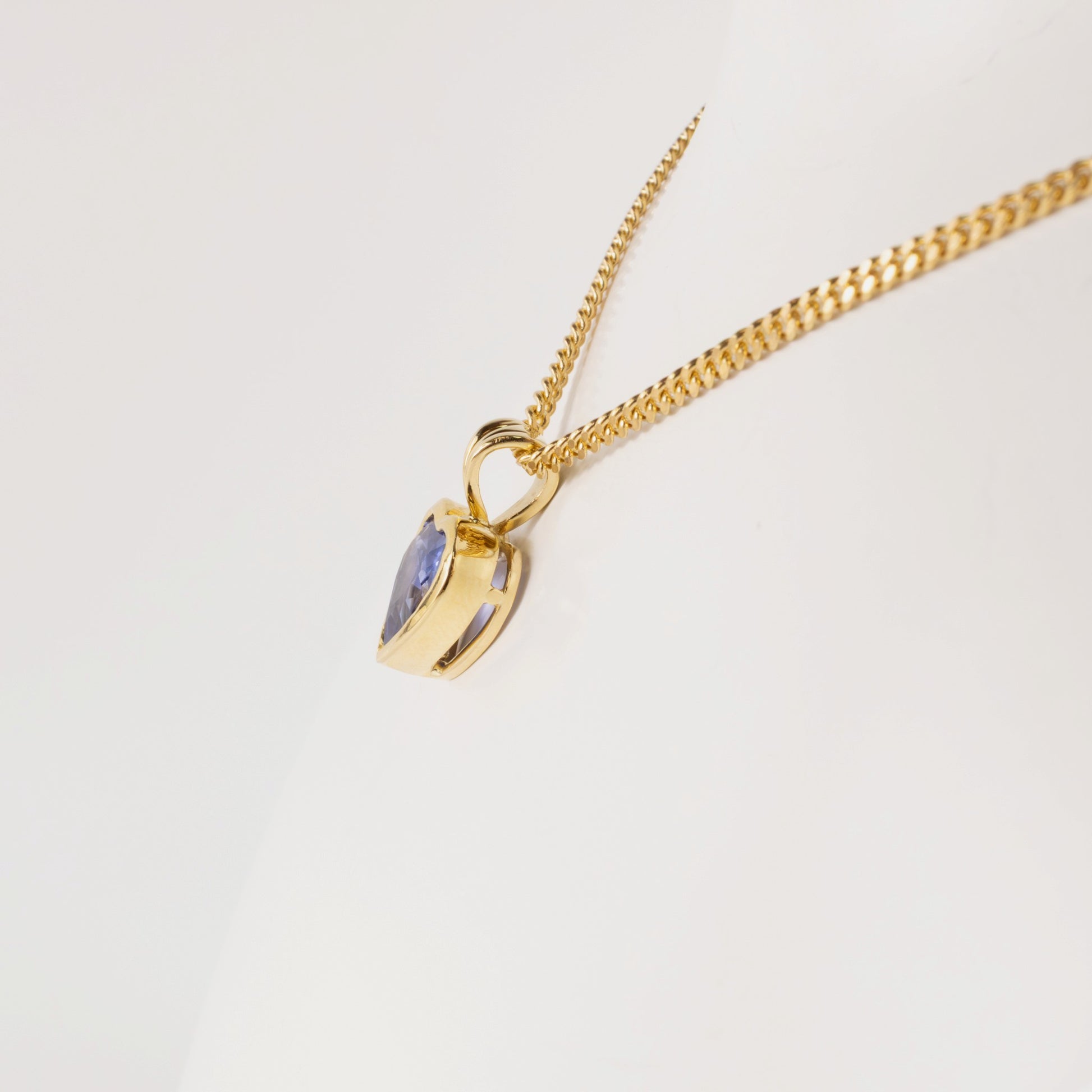 18KYG Blue Sapphire Heart Bezel Set Necklace