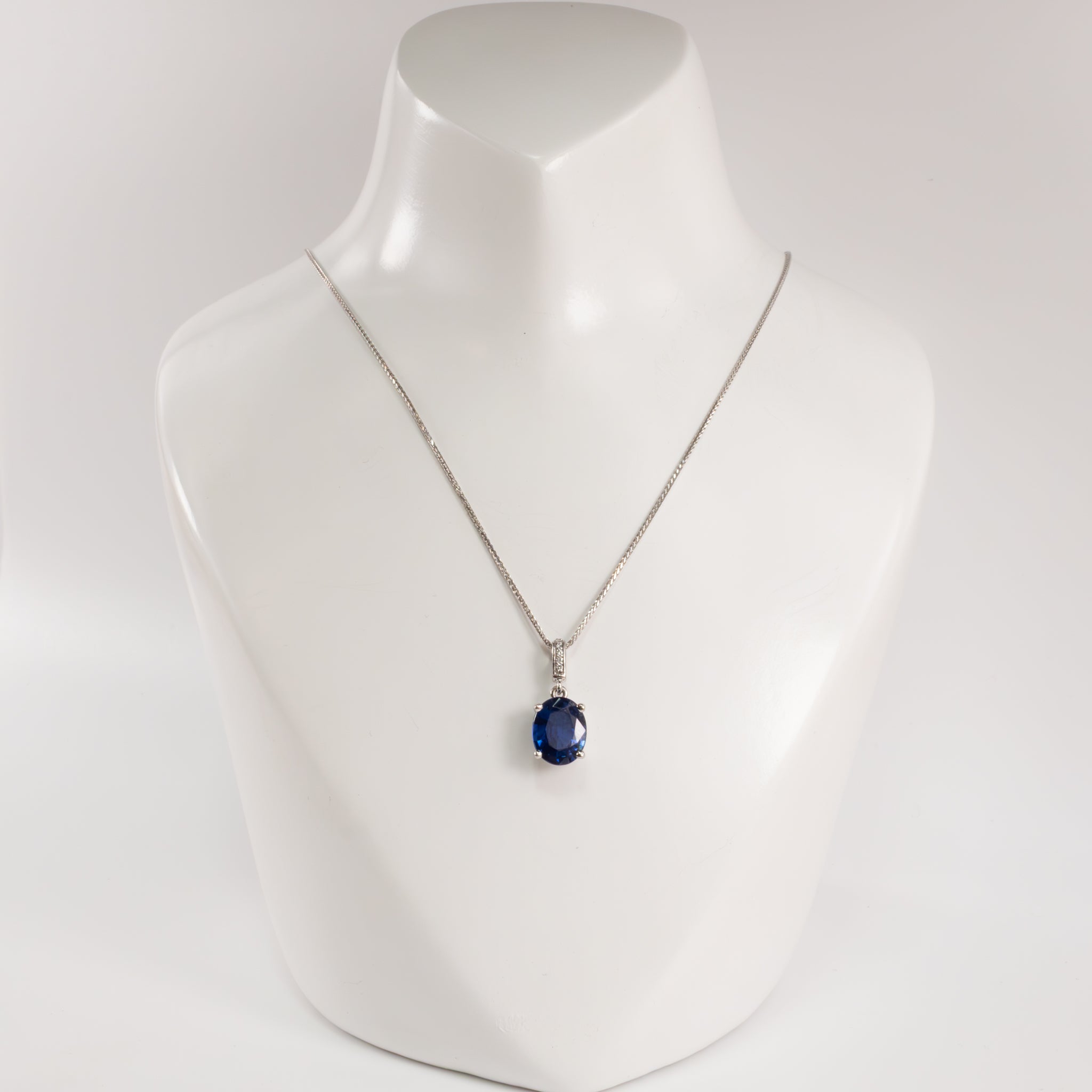 14KWG Blue Sapphire 2.40ct and Diamond Bail Necklace