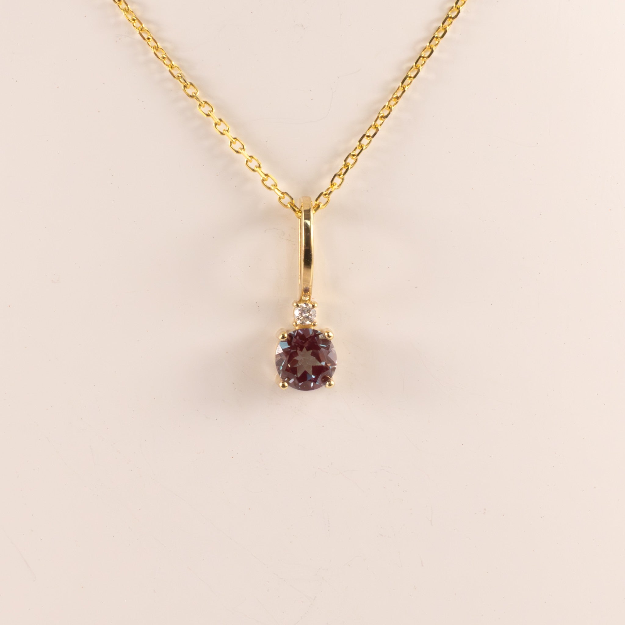14KYG Lab Grown Alexandrite with Diamond Accent Necklace