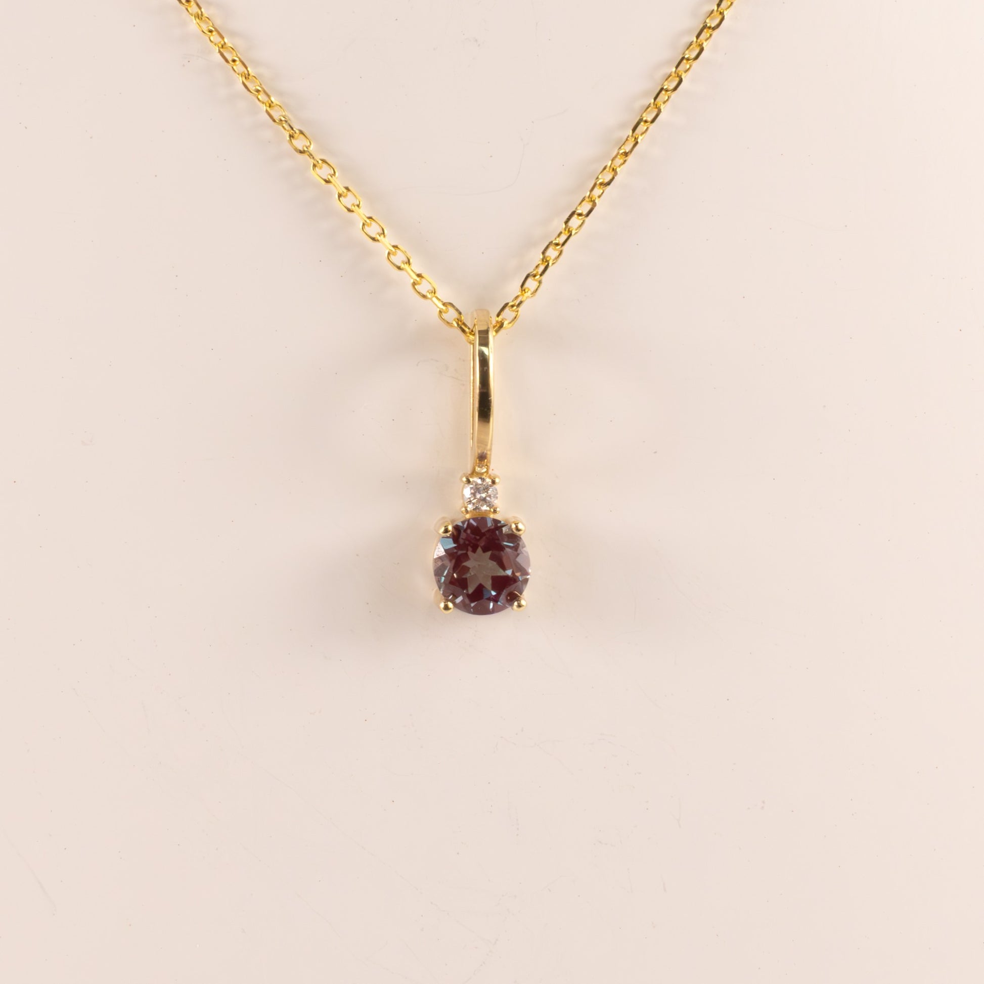 14KYG Lab Grown Alexandrite with Diamond Accent Necklace
