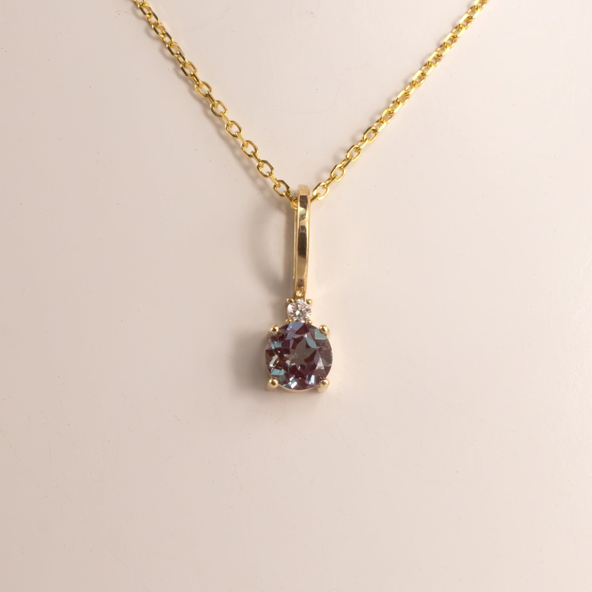 14KYG Lab Grown Alexandrite with Diamond Accent Necklace