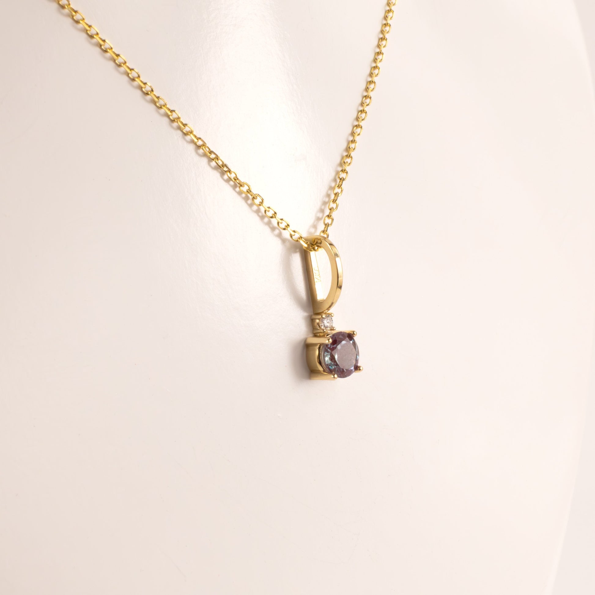 14KYG Lab Grown Alexandrite with Diamond Accent Necklace