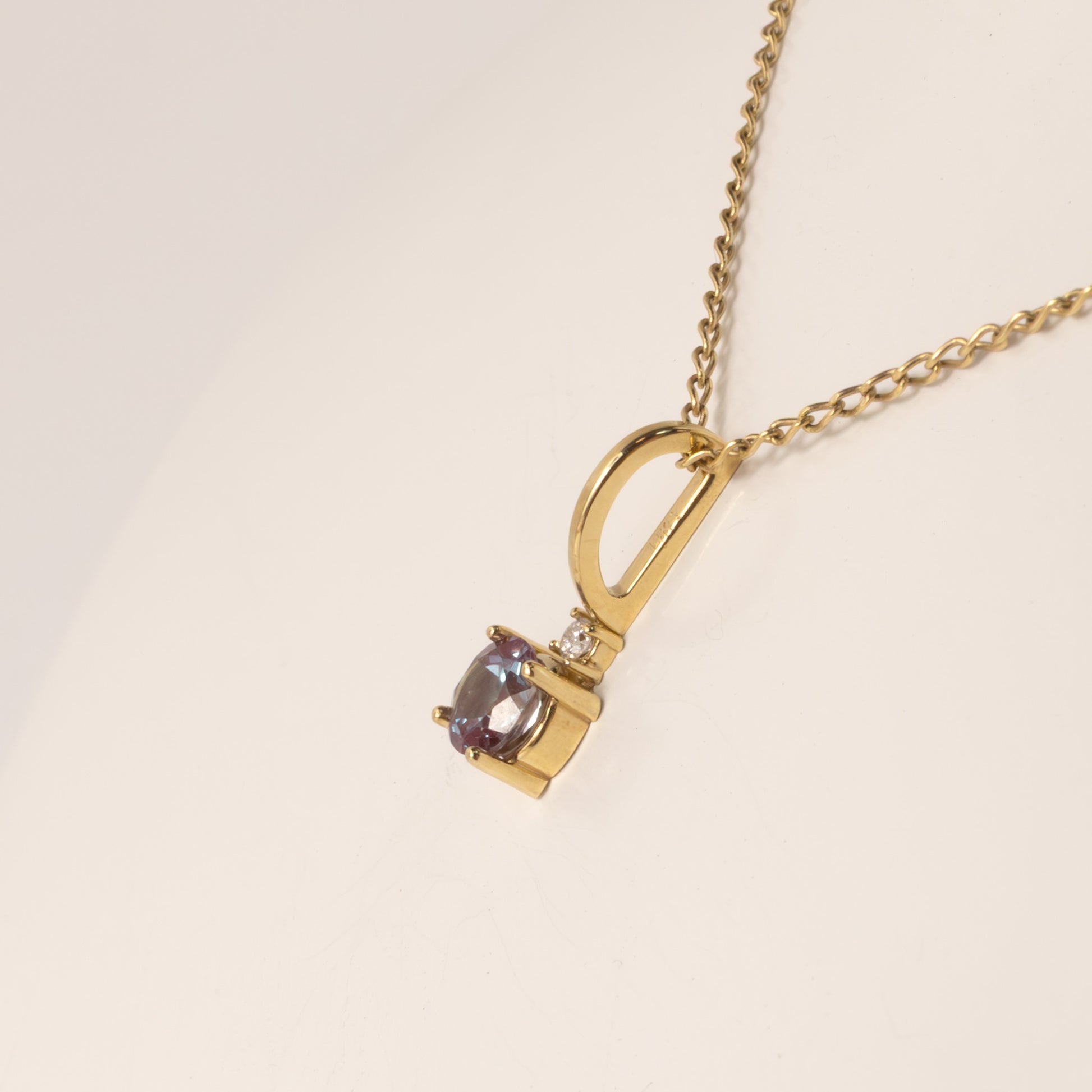 14KYG Lab Grown Alexandrite with Diamond Accent Necklace