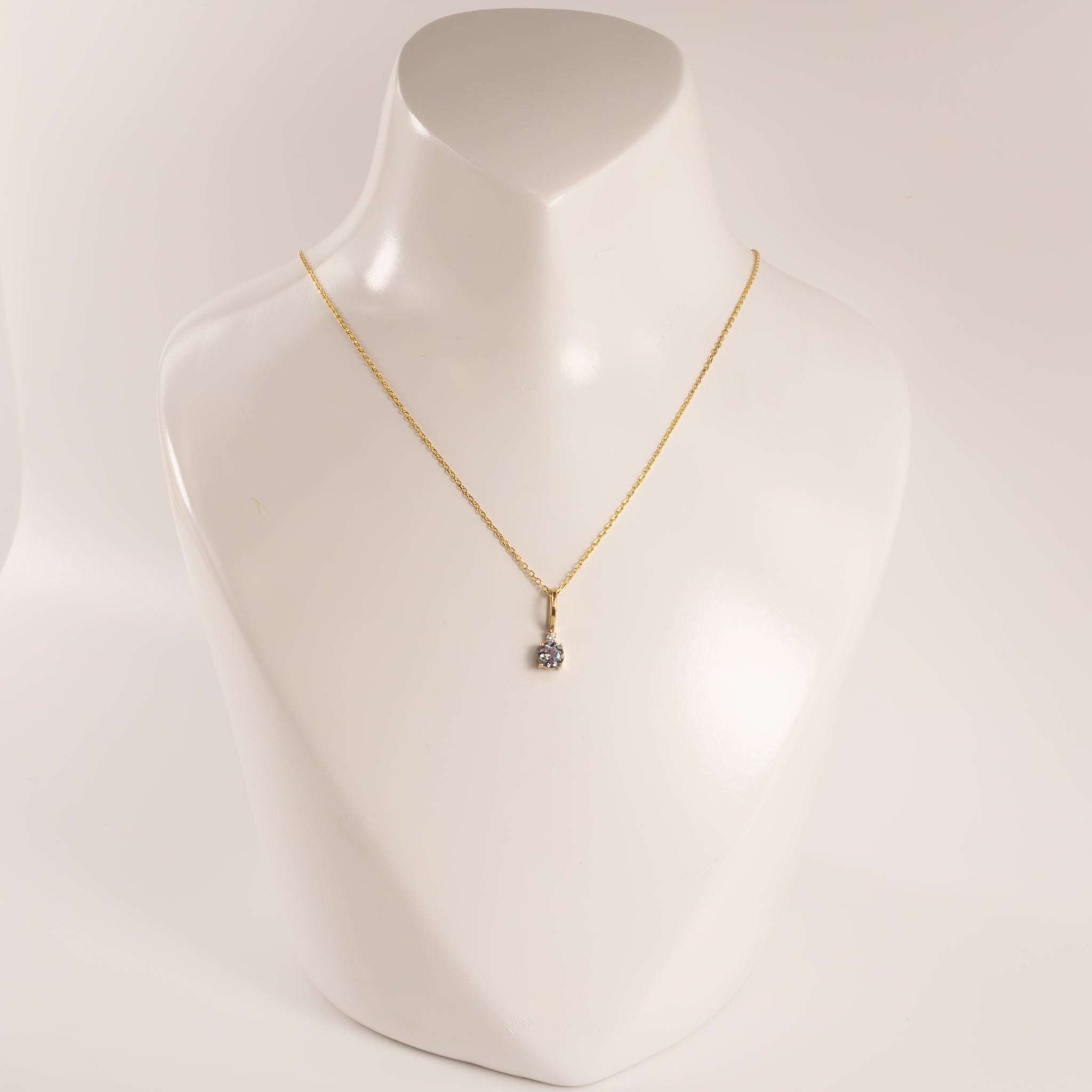 14KYG Lab Grown Alexandrite with Diamond Accent Necklace