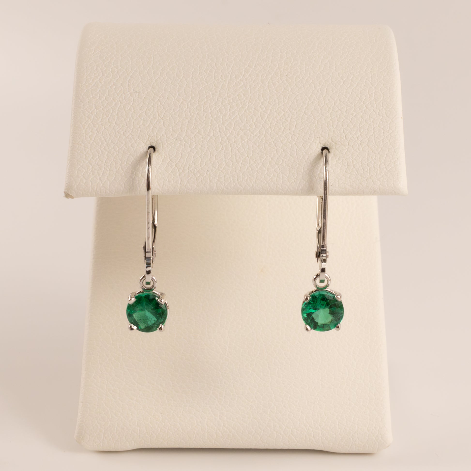 14KWG Emerald Round Dangle Leverback Earrings