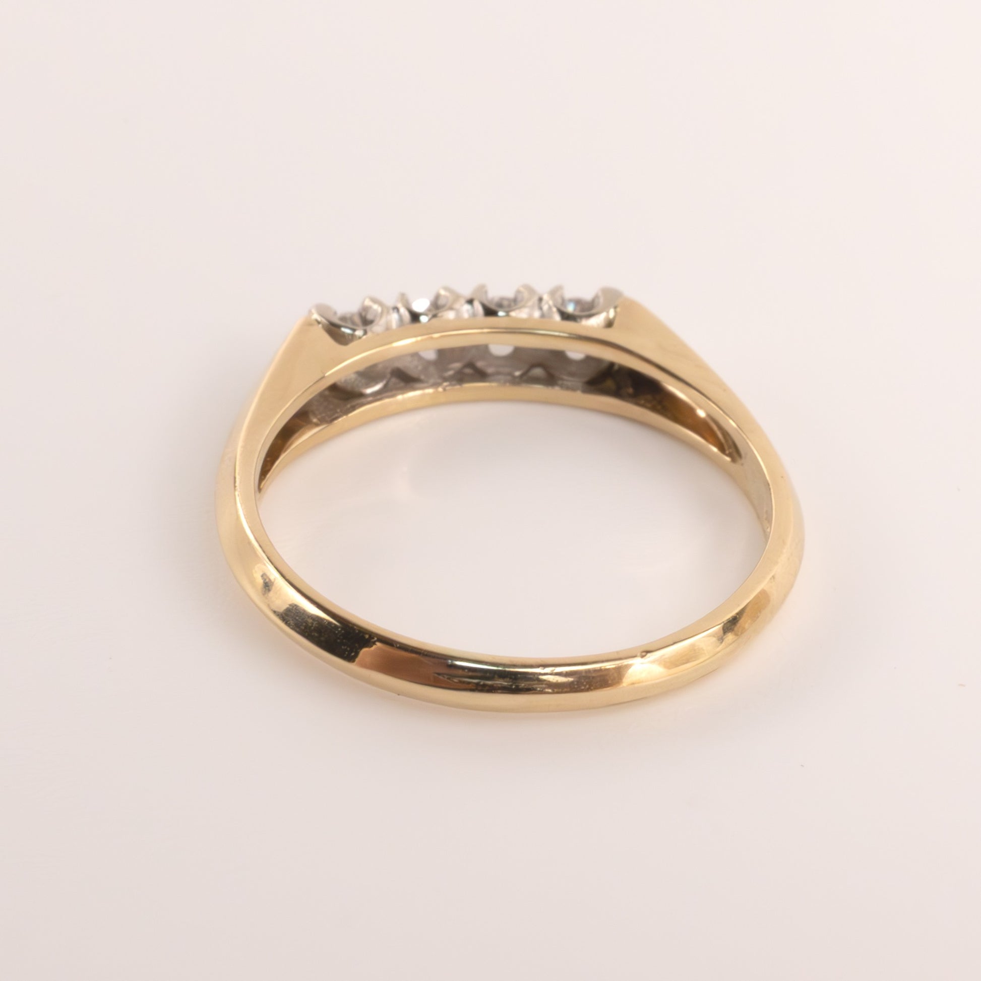 14K Two-Tone Vintage Diamond 4-Stone Wedding Band