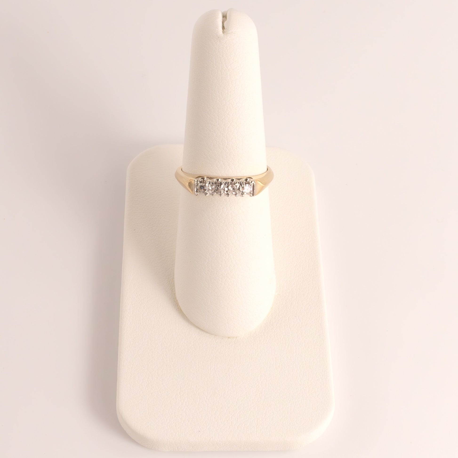 14K Two-Tone Vintage Diamond 4-Stone Wedding Band