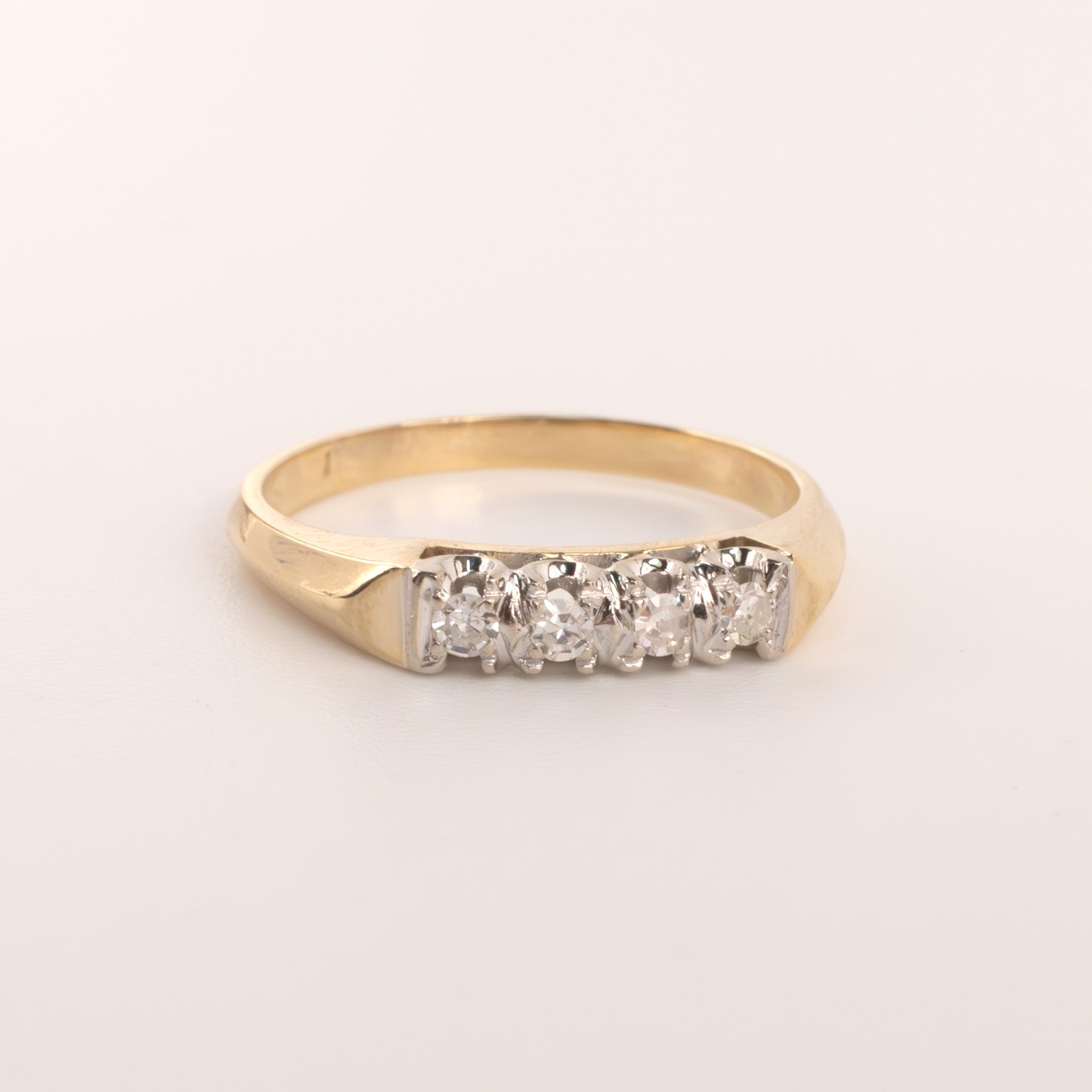 14K Two-Tone Vintage Diamond 4-Stone Wedding Band