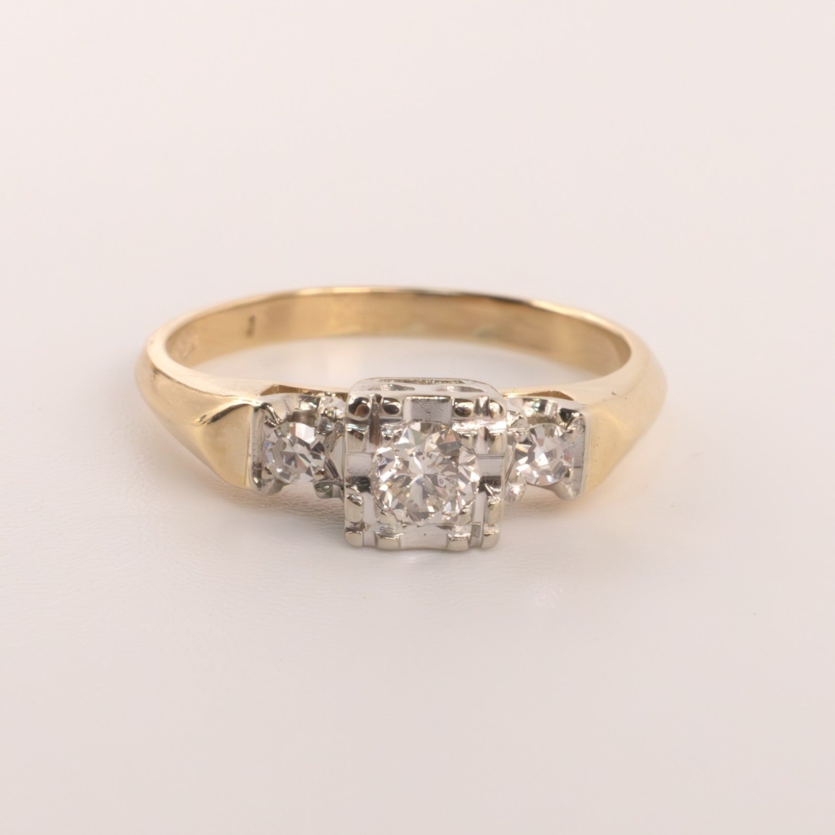 14K Two-Tone Vintage 3-Stone Engagement Ring
