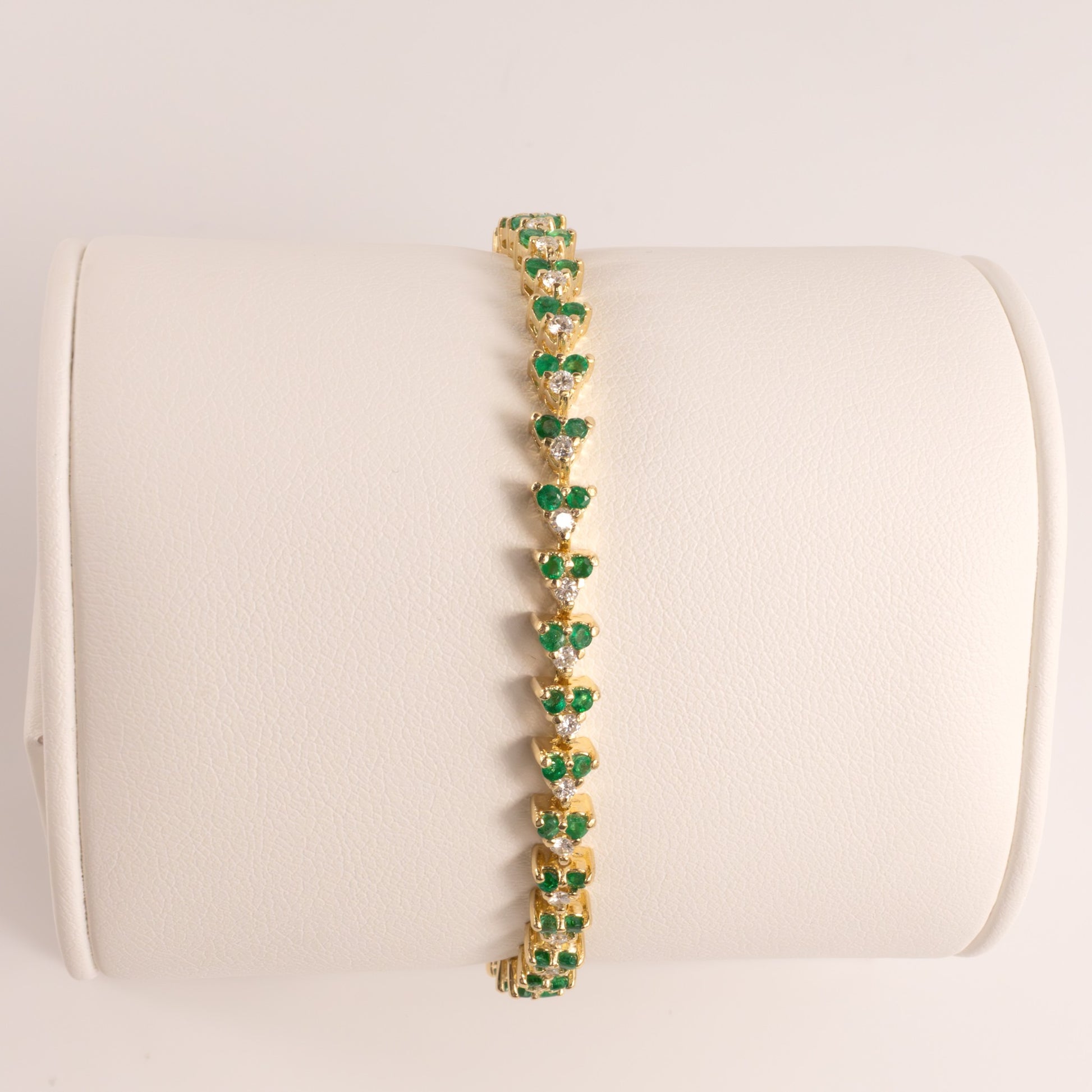 14KYG Emerald and Diamond 3-Stone Link Tennis Bracelet