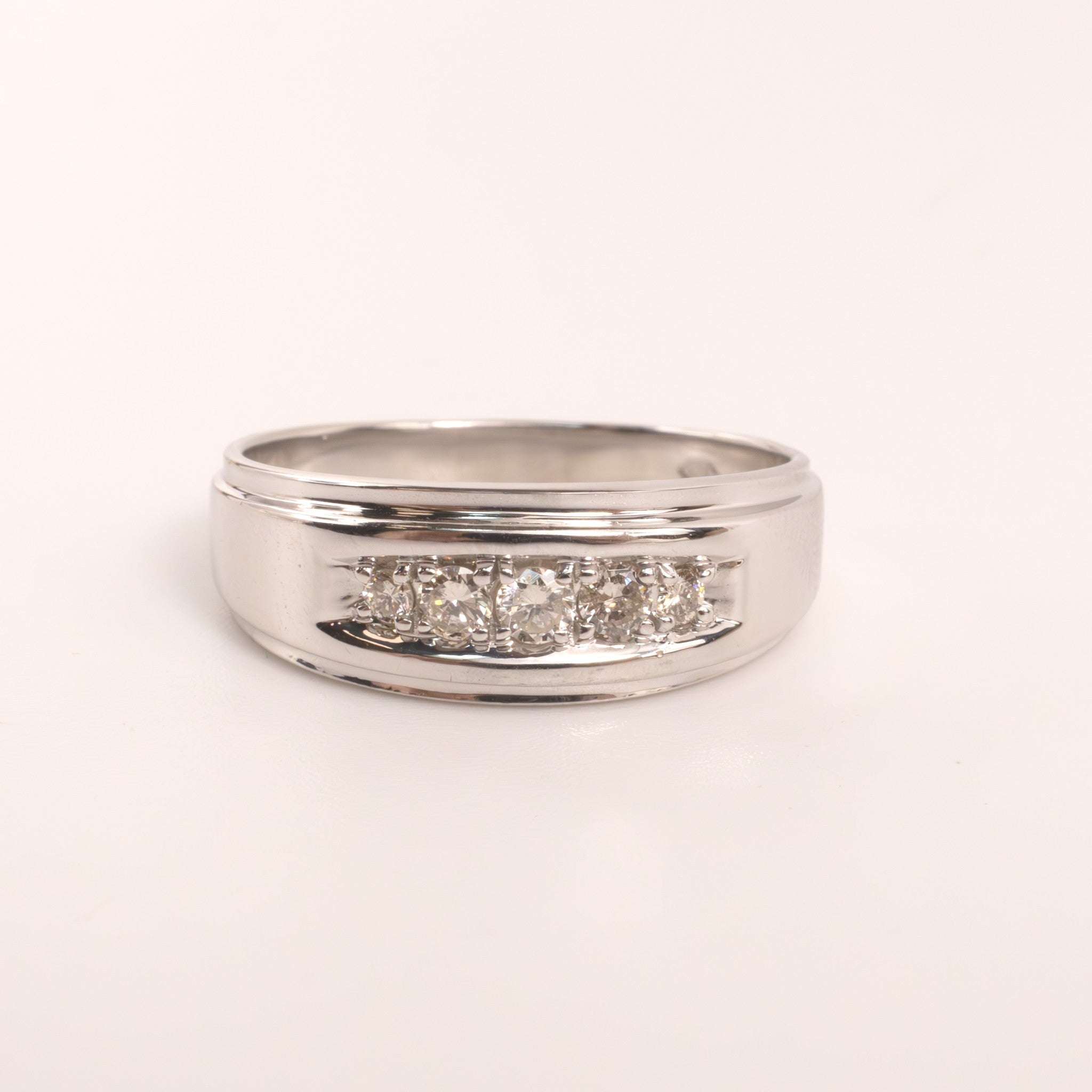 14KWG Vintage 5-Stone Mens Diamond Band