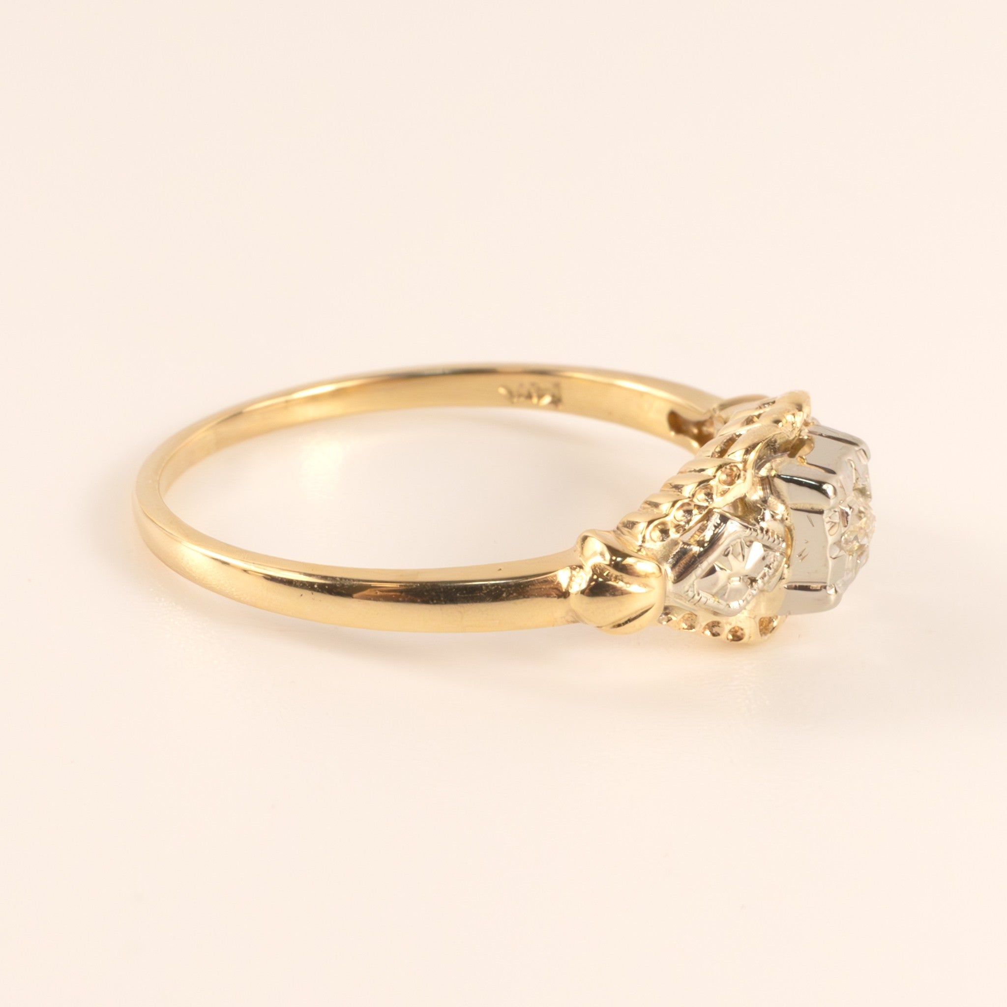 14K Two-Tone Antique Old Mine Diamond 0.04ct Engagement Ring