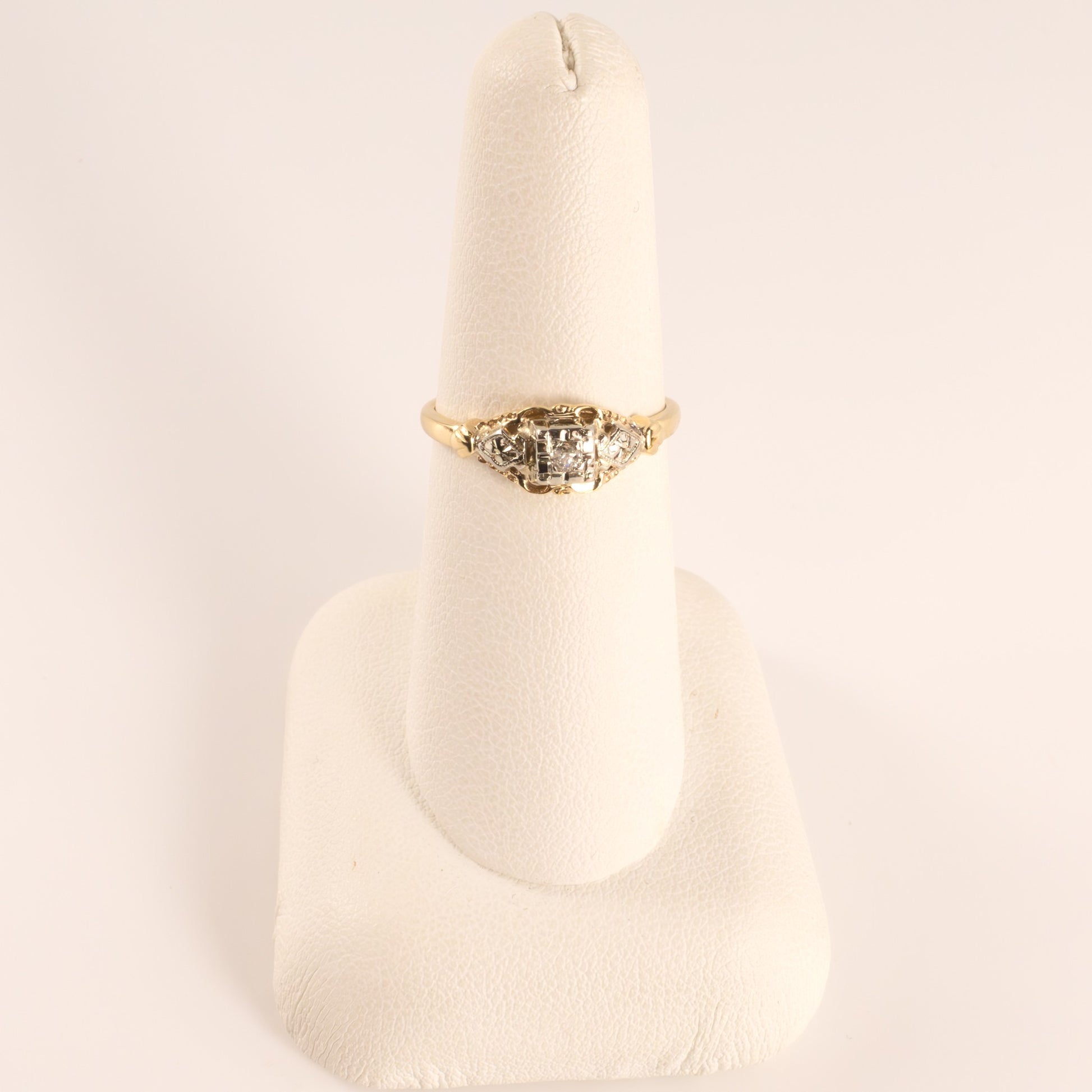 14K Two-Tone Antique Old Mine Diamond 0.04ct Engagement Ring