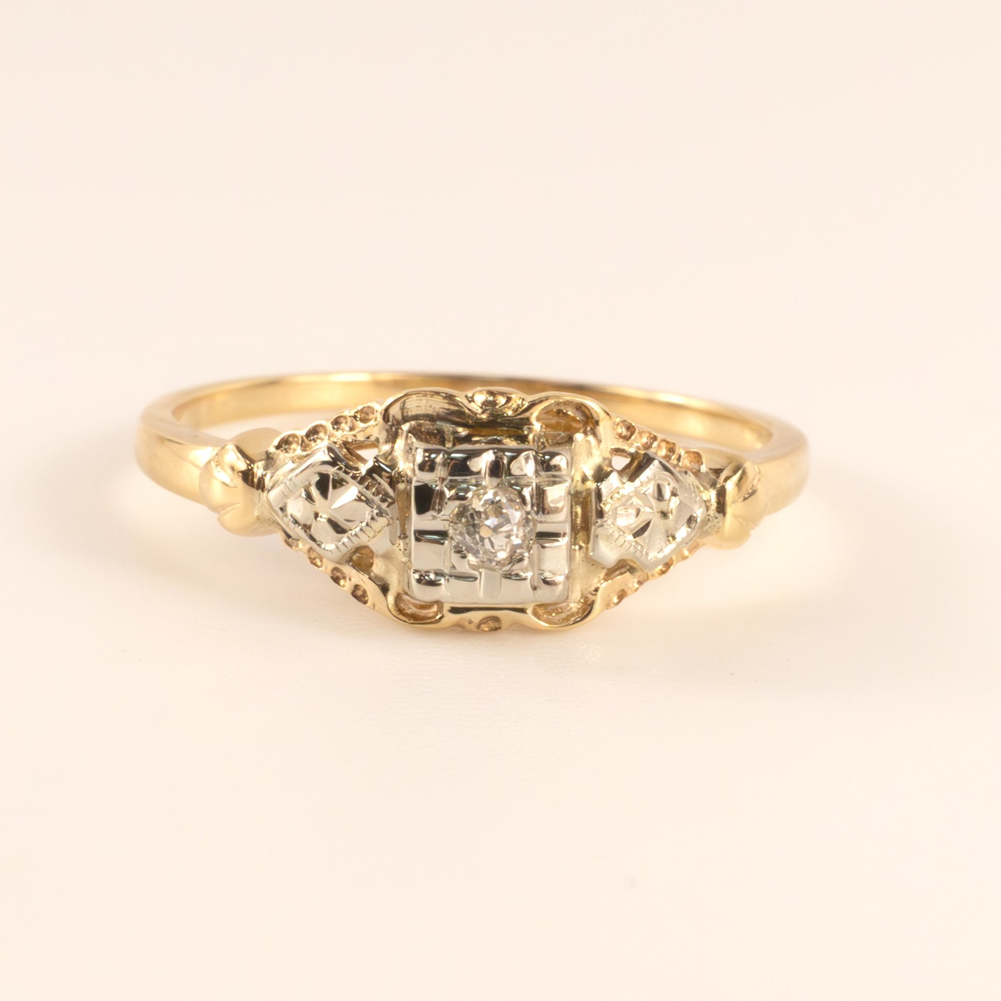 14K Two-Tone Antique Old Mine Diamond 0.04ct Engagement Ring
