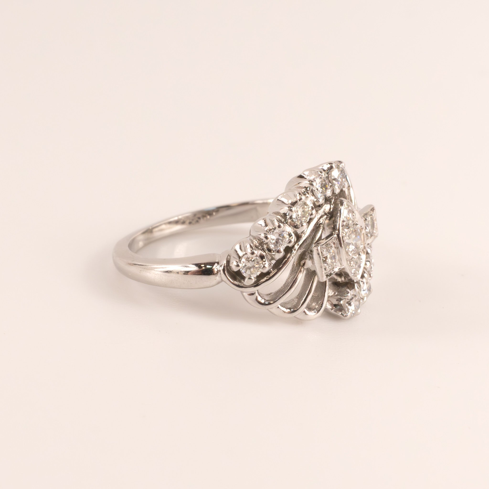 18KWG Vintage Diamond 15-Stone Organic Cocktail Ring
