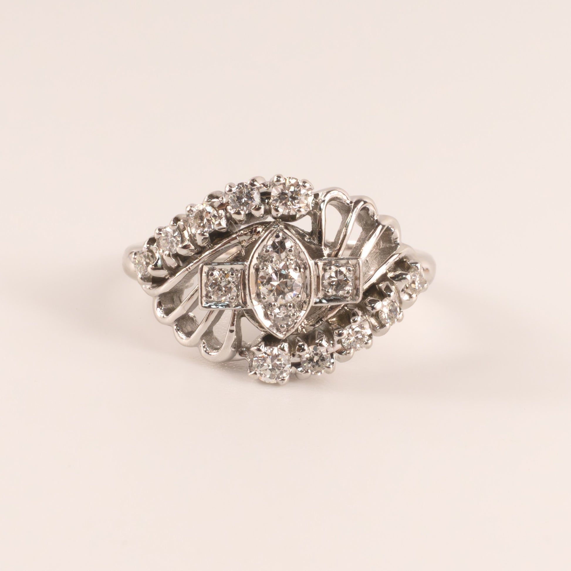 18KWG Vintage Diamond 15-Stone Organic Cocktail Ring