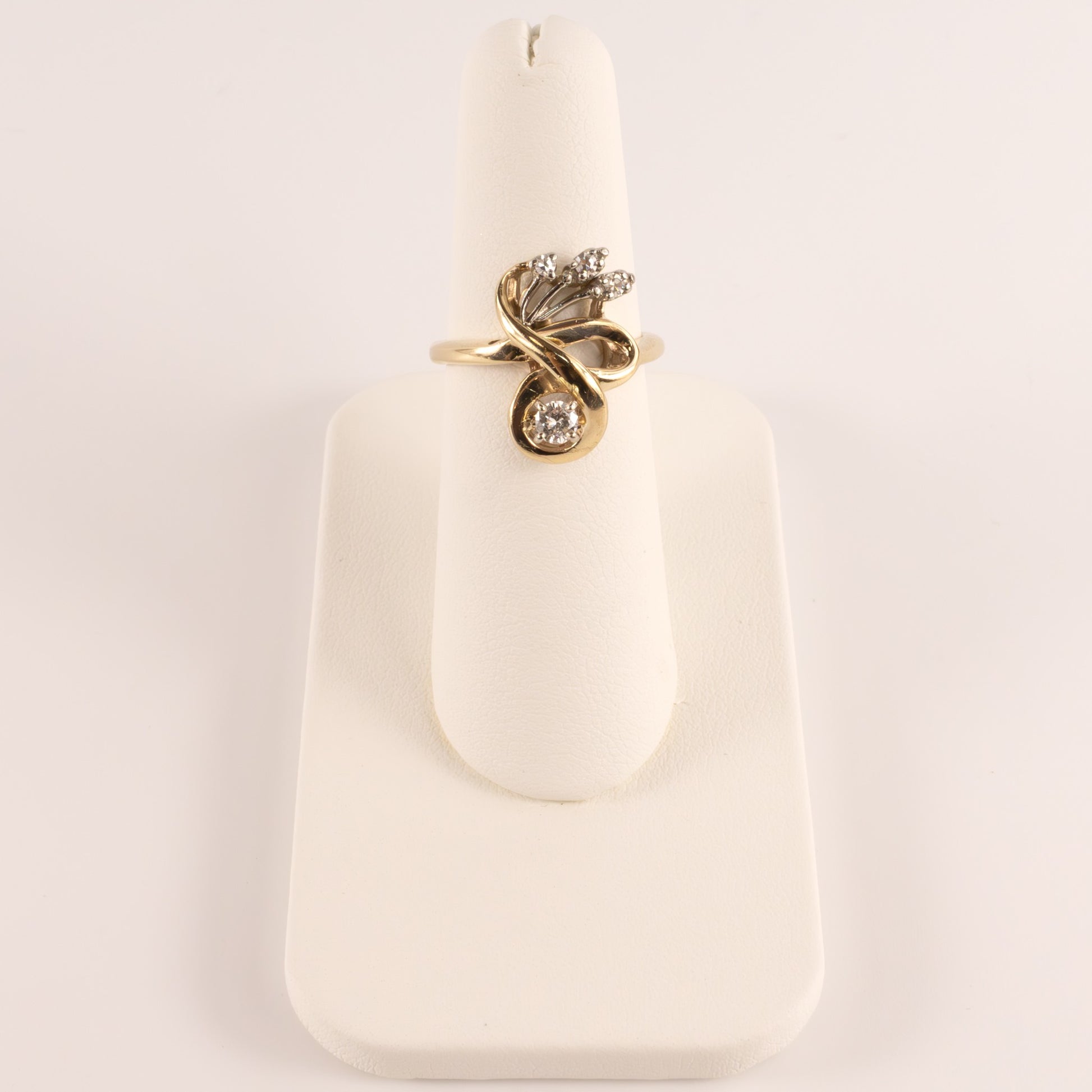10K Two-Tone Vintage Diamond Twist Leaf Cocktail Ring