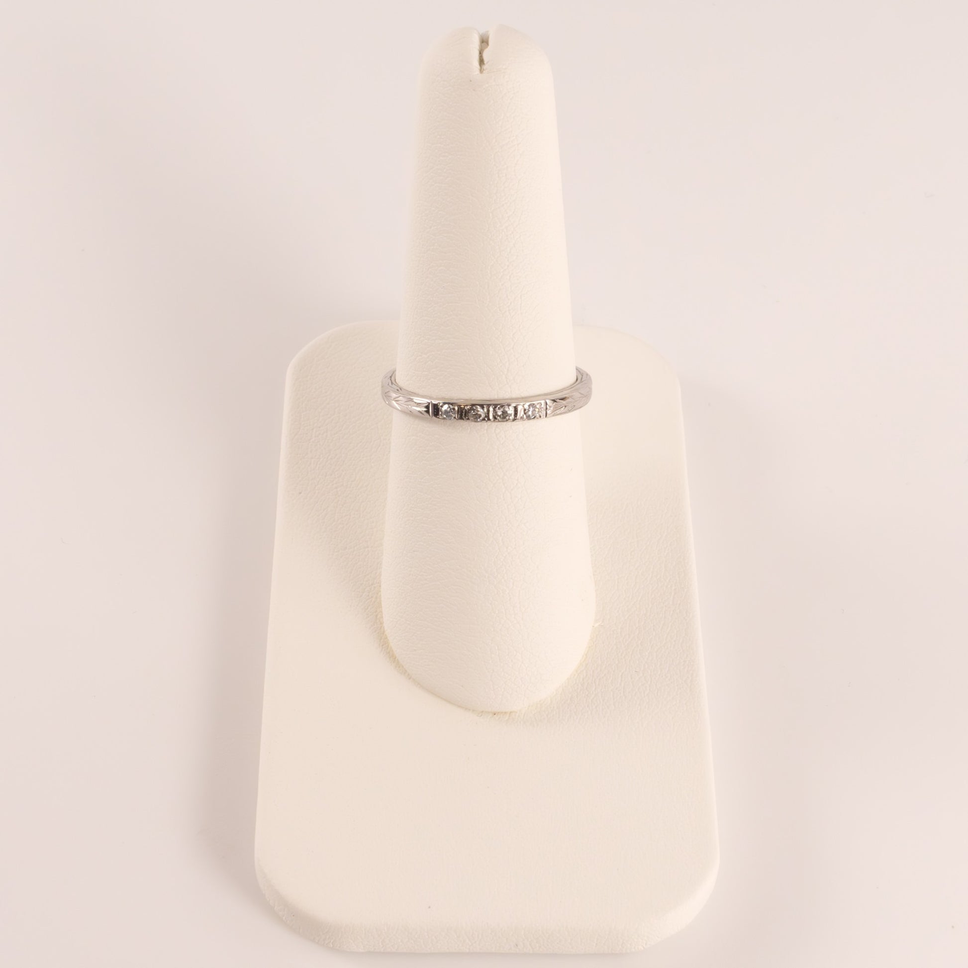 18KWG Engraved 4-Stone 2mm Diamond Band