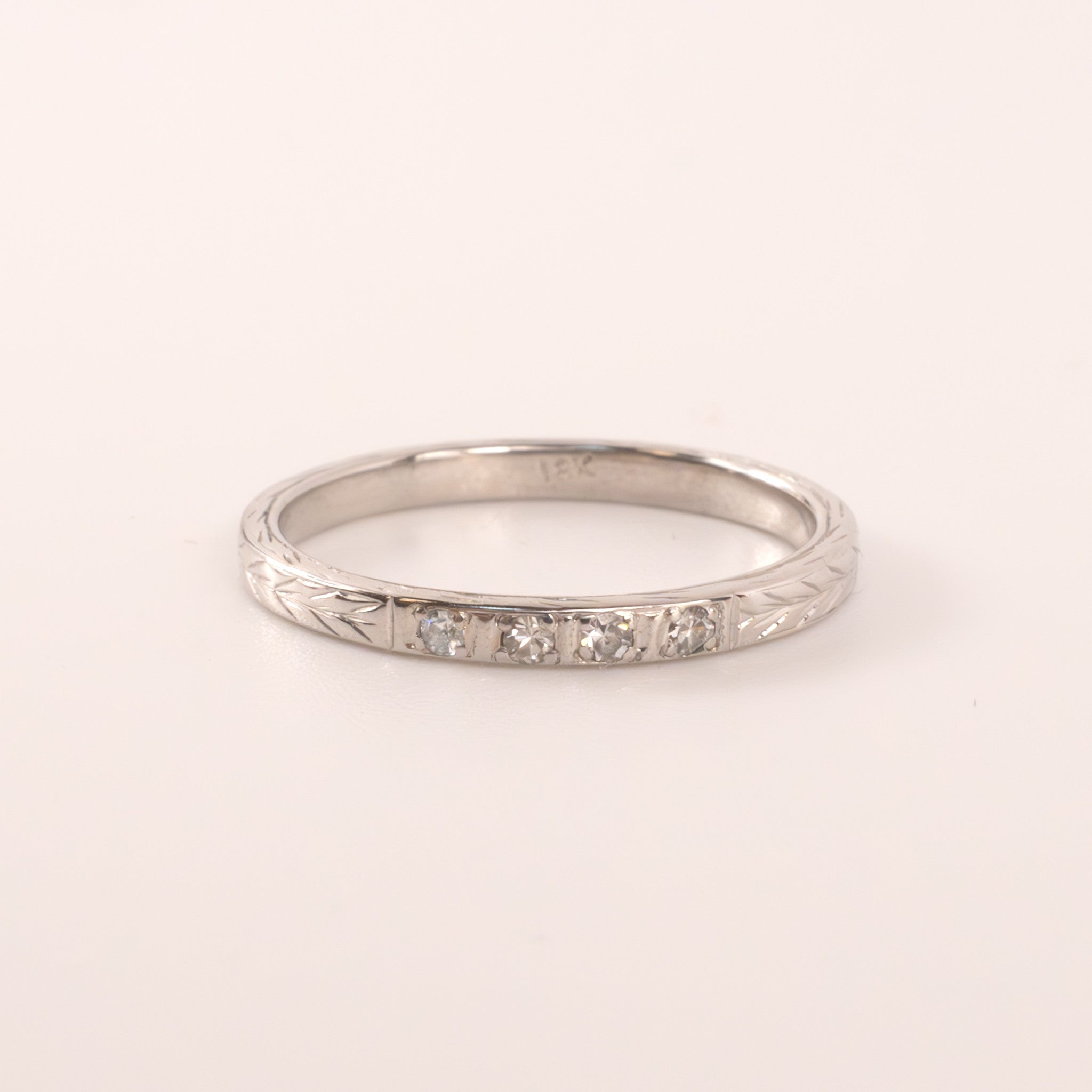 18KWG Engraved 4-Stone 2mm Diamond Band