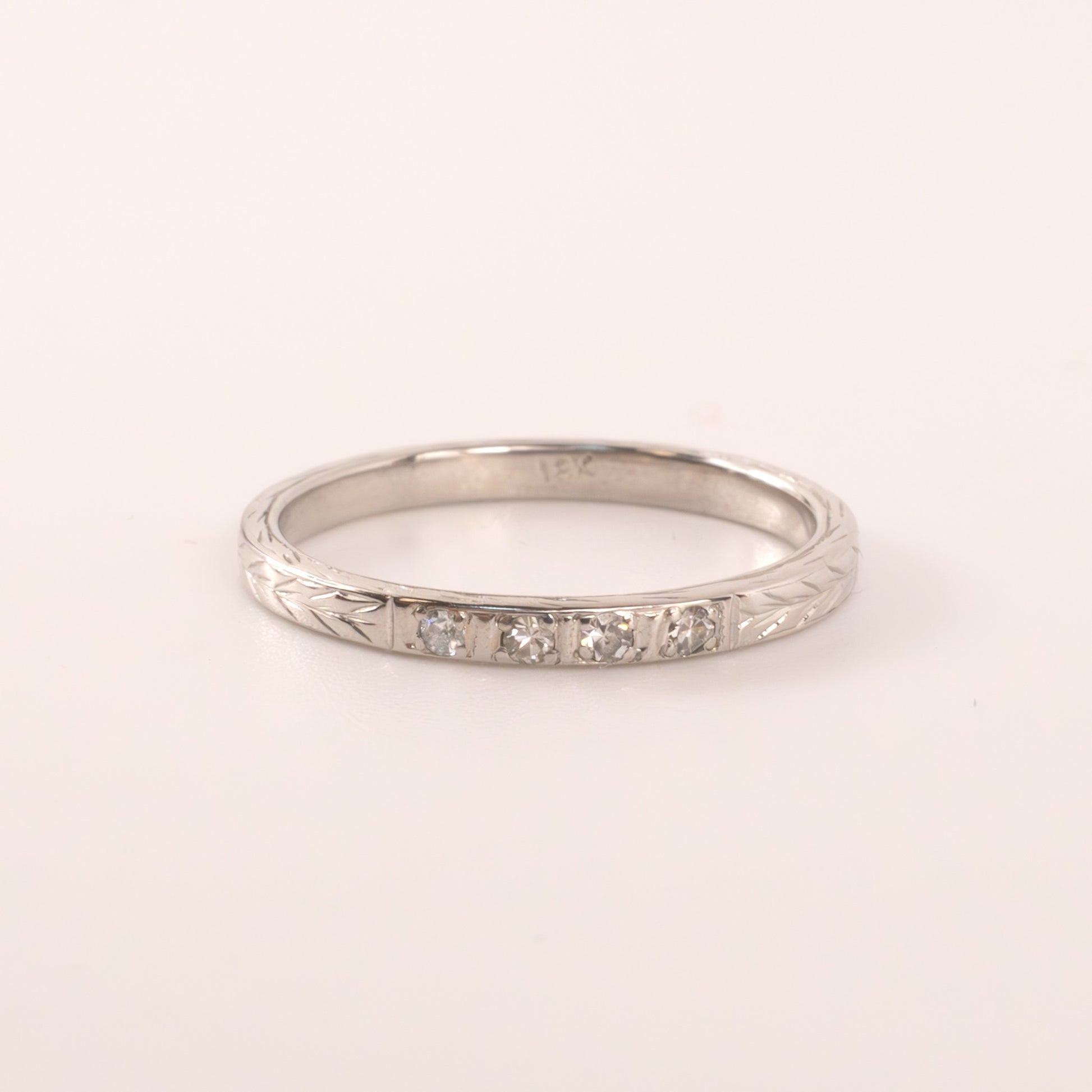 18KWG Engraved 4-Stone 2mm Diamond Band