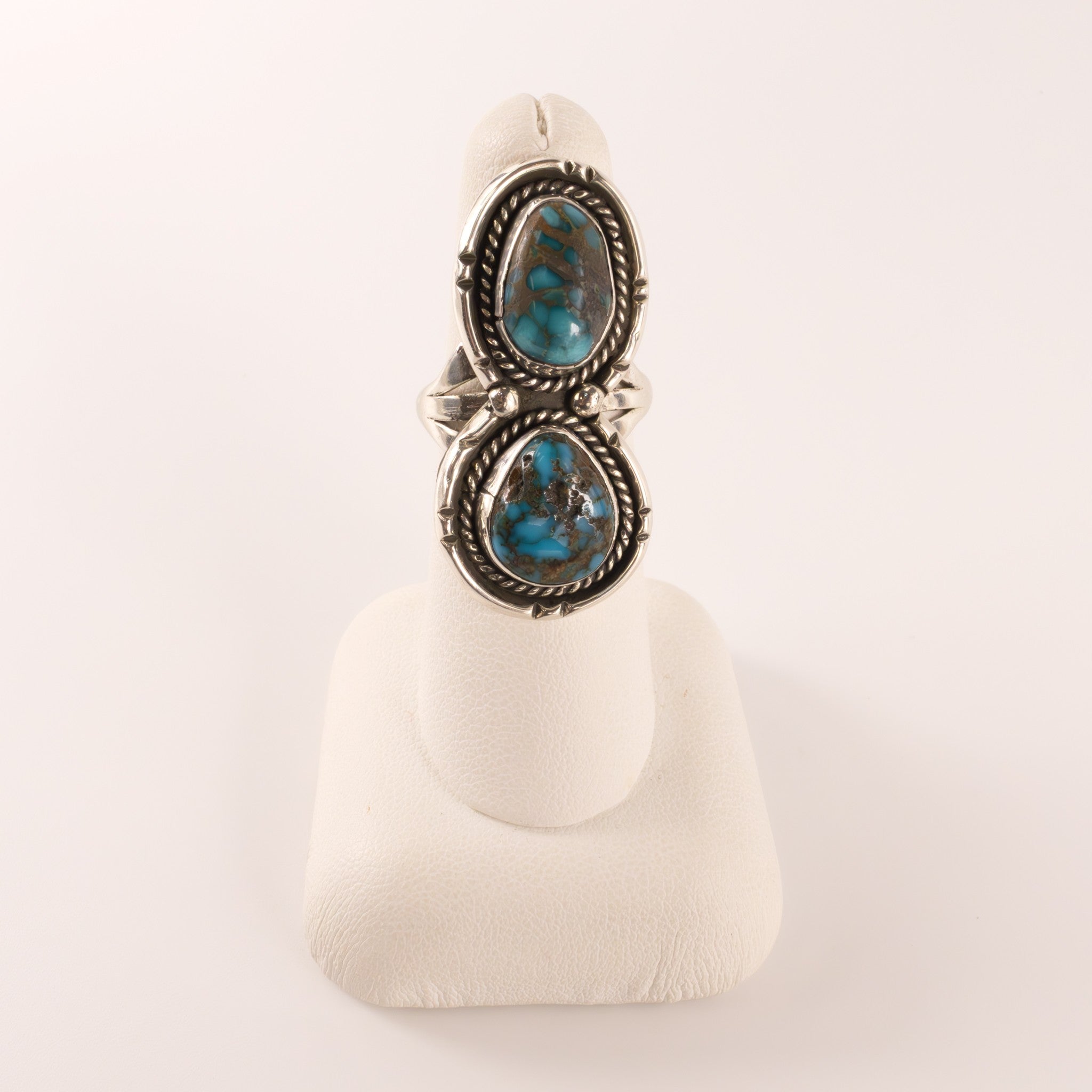 Sterling Silver Turquoise Two-Stone Split Shank Ring
