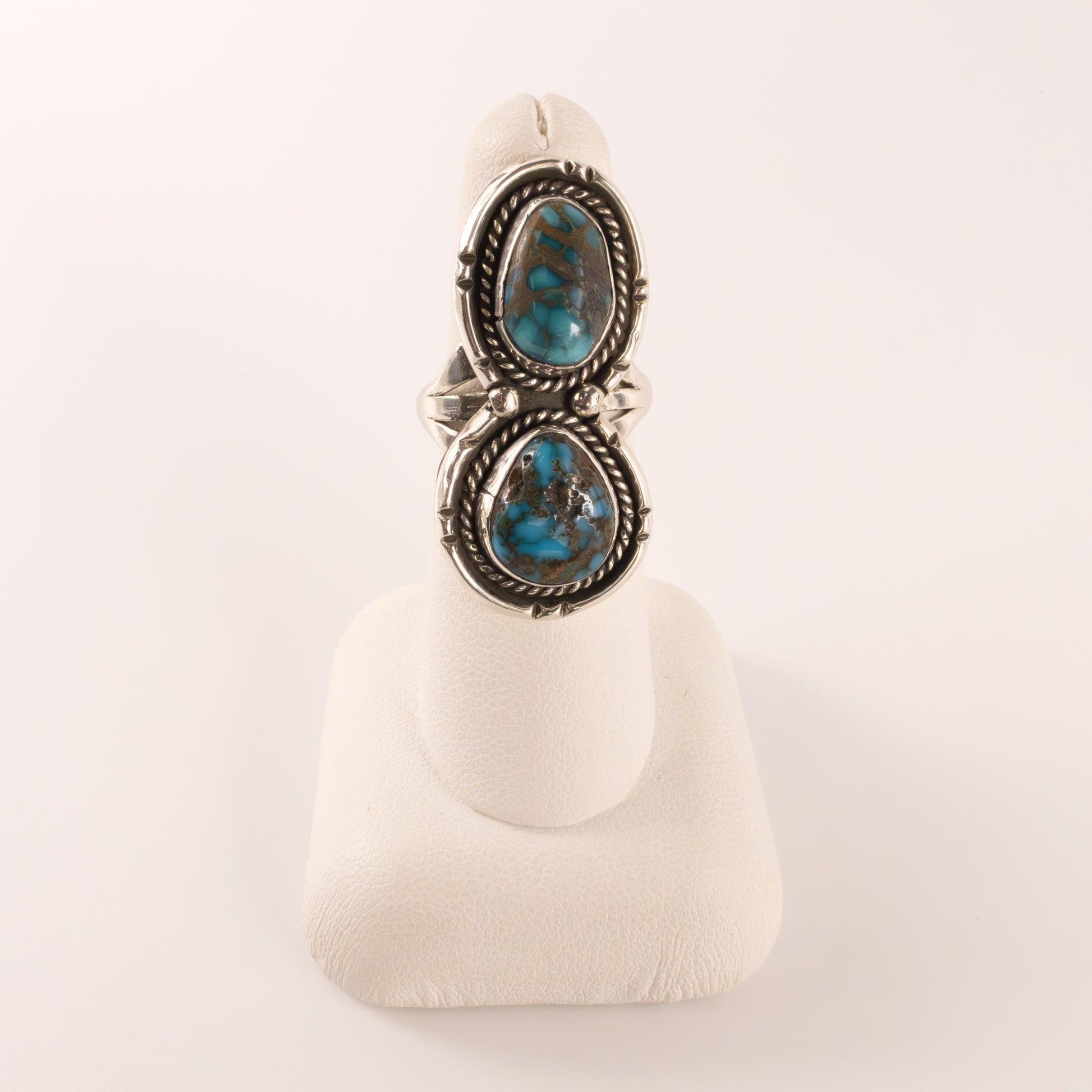 Sterling Silver Turquoise Two-Stone Split Shank Ring