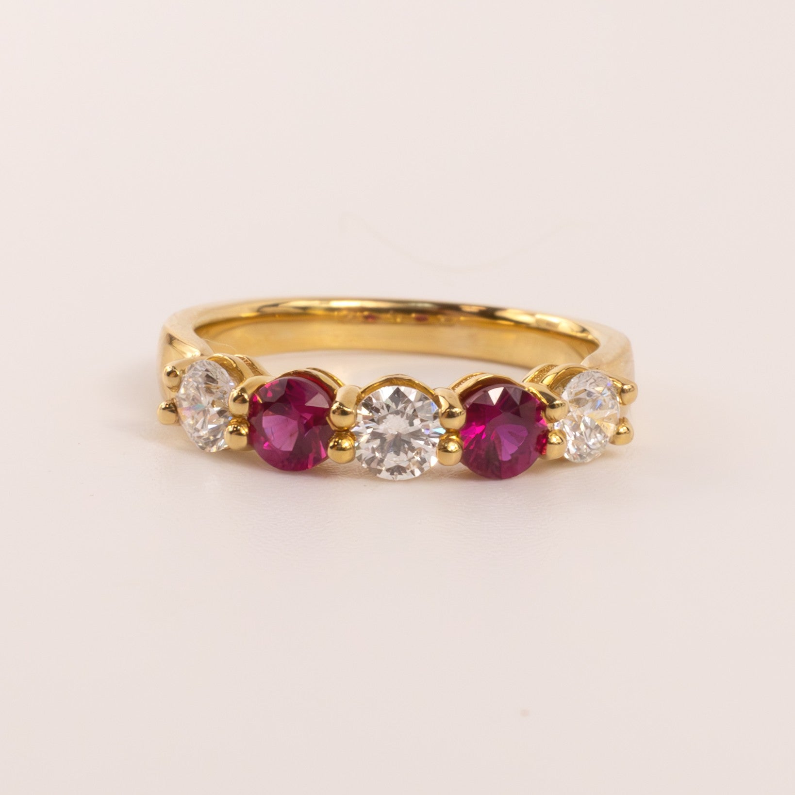 14KYG Ruby and Diamond 5-Stone Alternating Ring