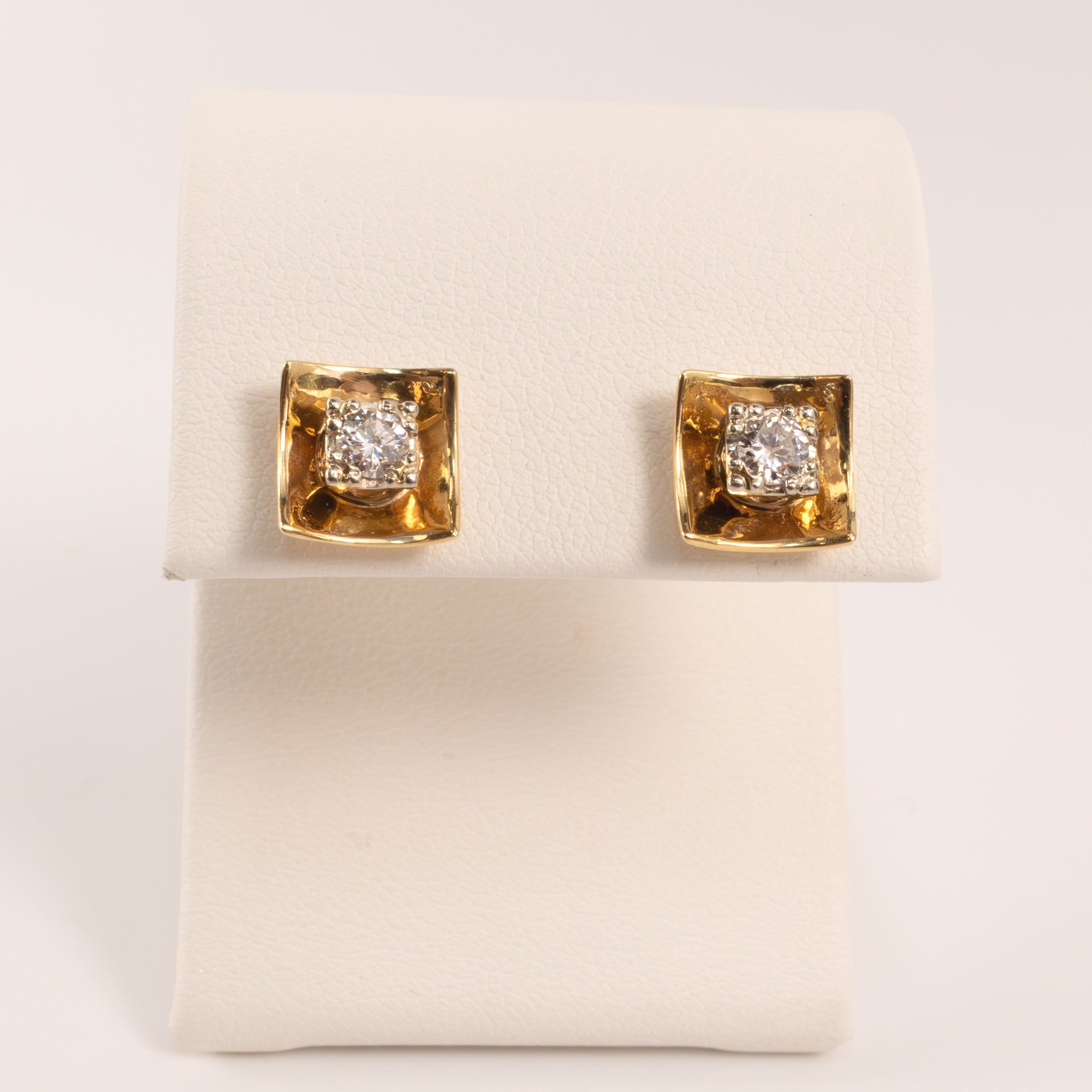 14KYG Vintage Diamond Square Frame Screwback Stud Earrings