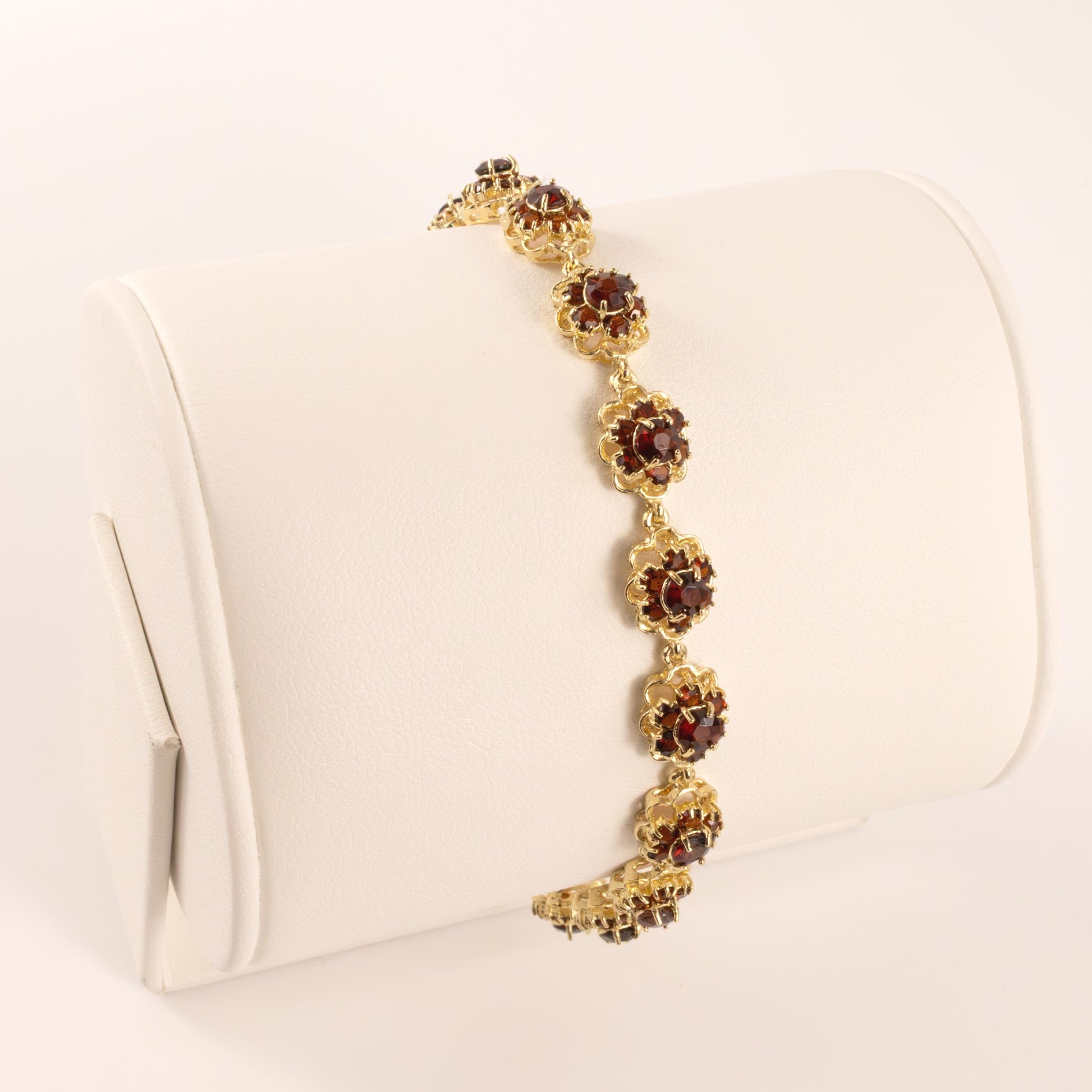 14KYG Garnet Flower Link Bracelet