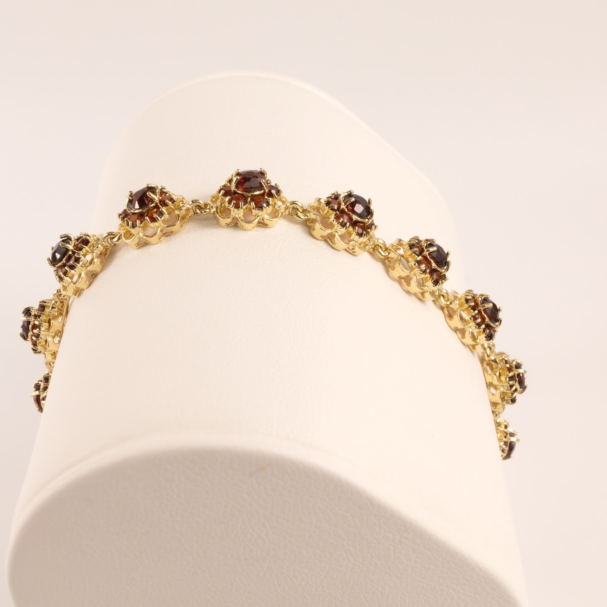 14KYG Garnet Flower Link Bracelet