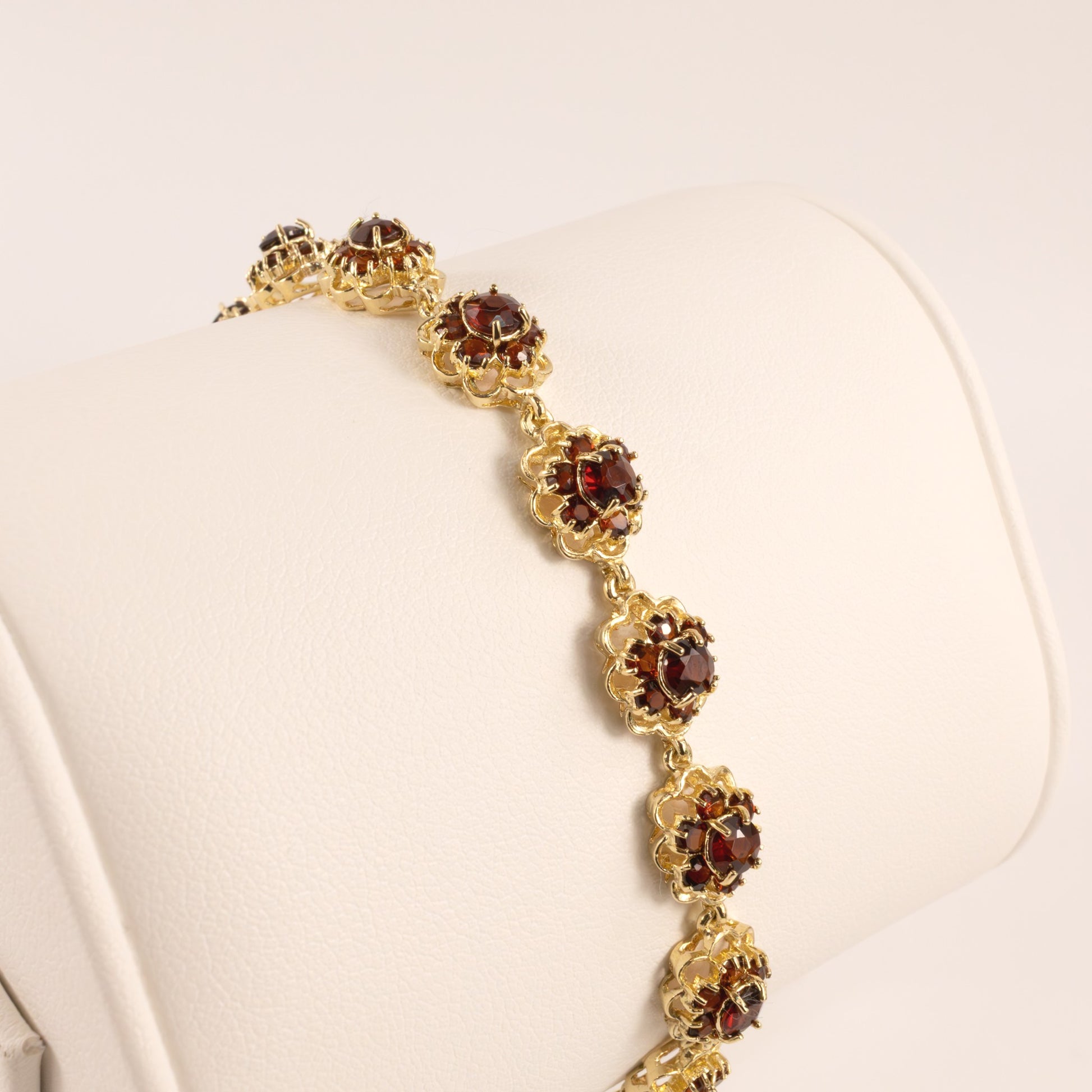 14KYG Garnet Flower Link Bracelet
