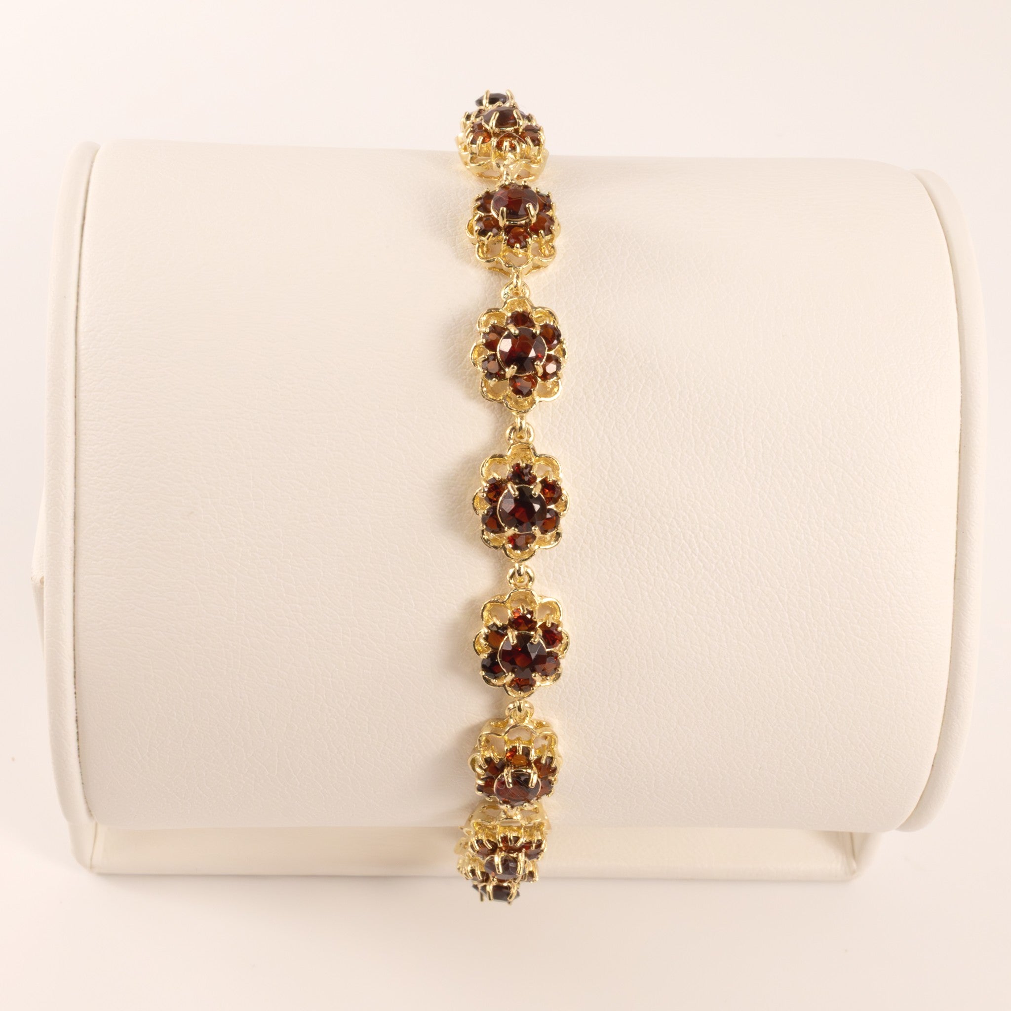 14KYG Garnet Flower Link Bracelet
