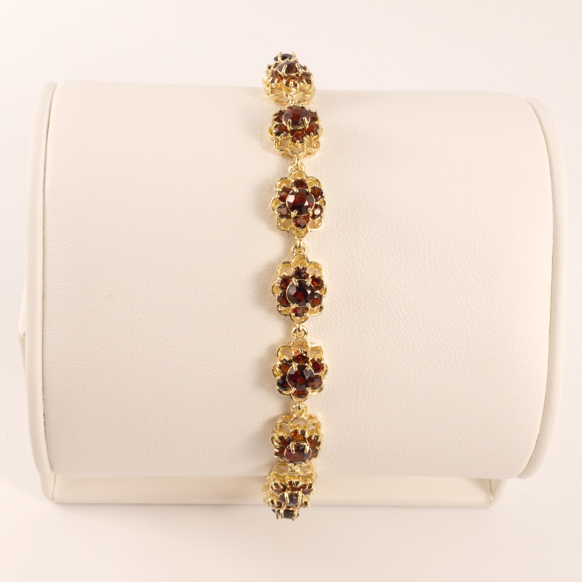 14KYG Garnet Flower Link Bracelet
