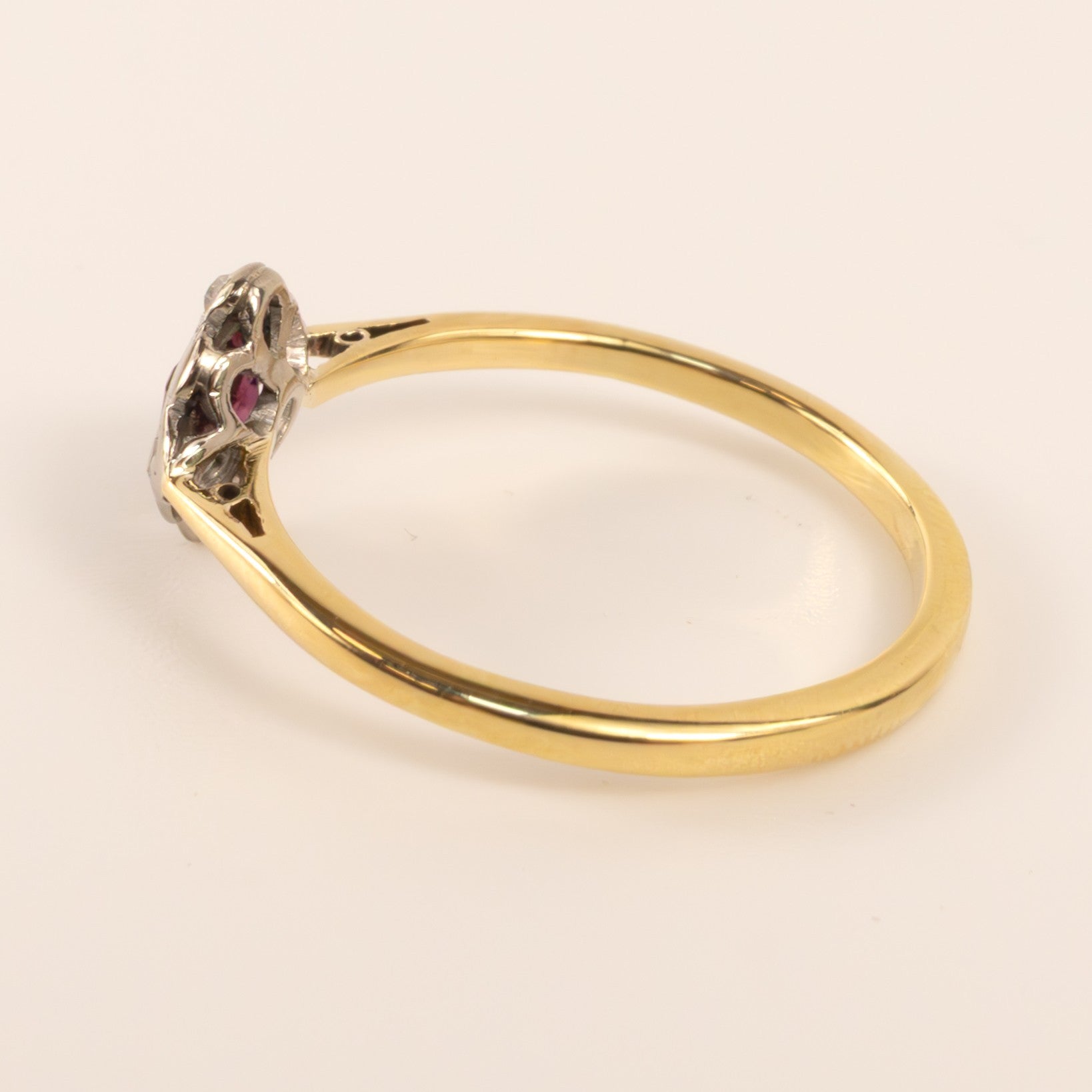 18KYG & Silver/Palladium Antique Ruby and Diamond Ring