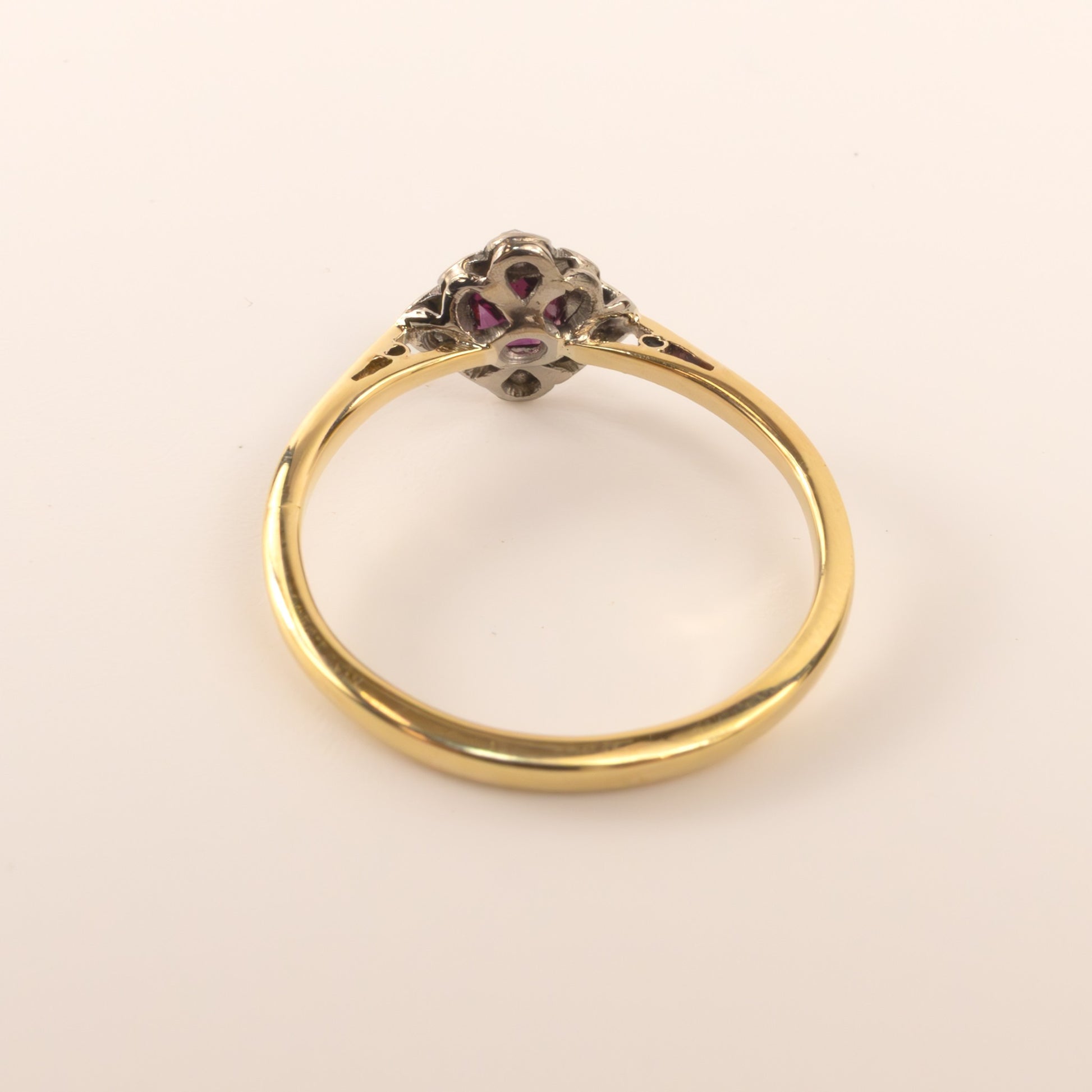 18KYG & Silver/Palladium Antique Ruby and Diamond Ring
