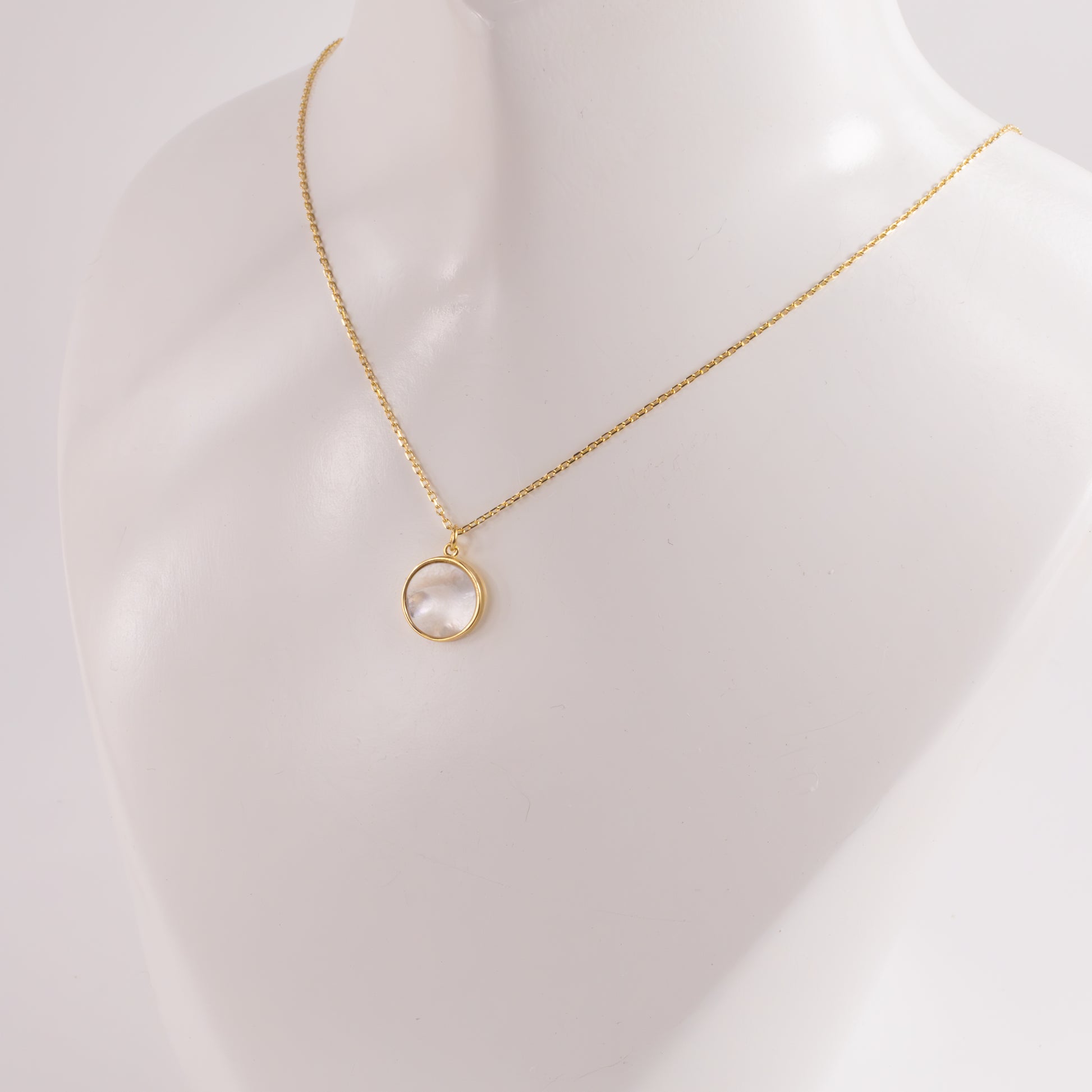 14KYG Mother of Pearl Disc Necklace