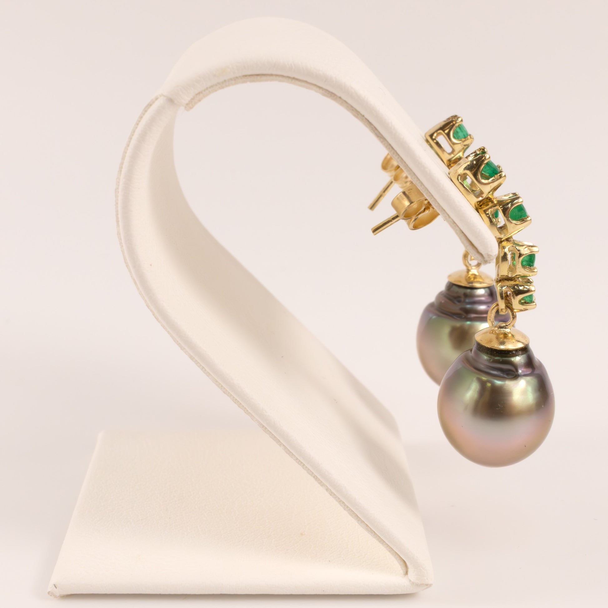14KYG Tahitian Pearl and Emerald Drop Earrings