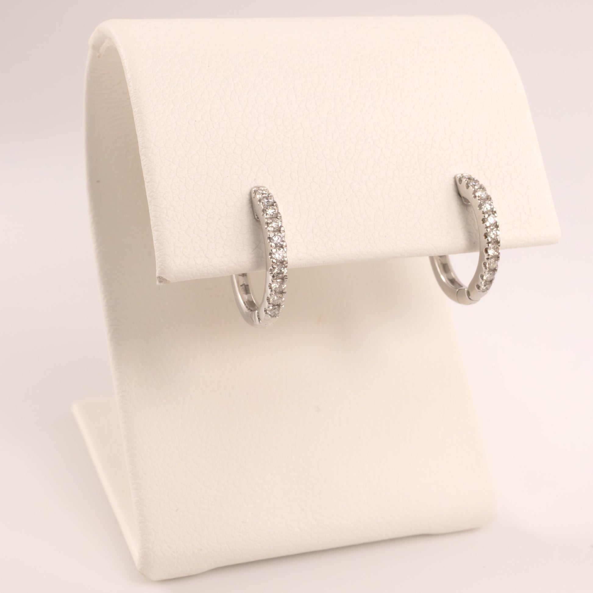 14KWG Diamond Huggie Hoop Earrings